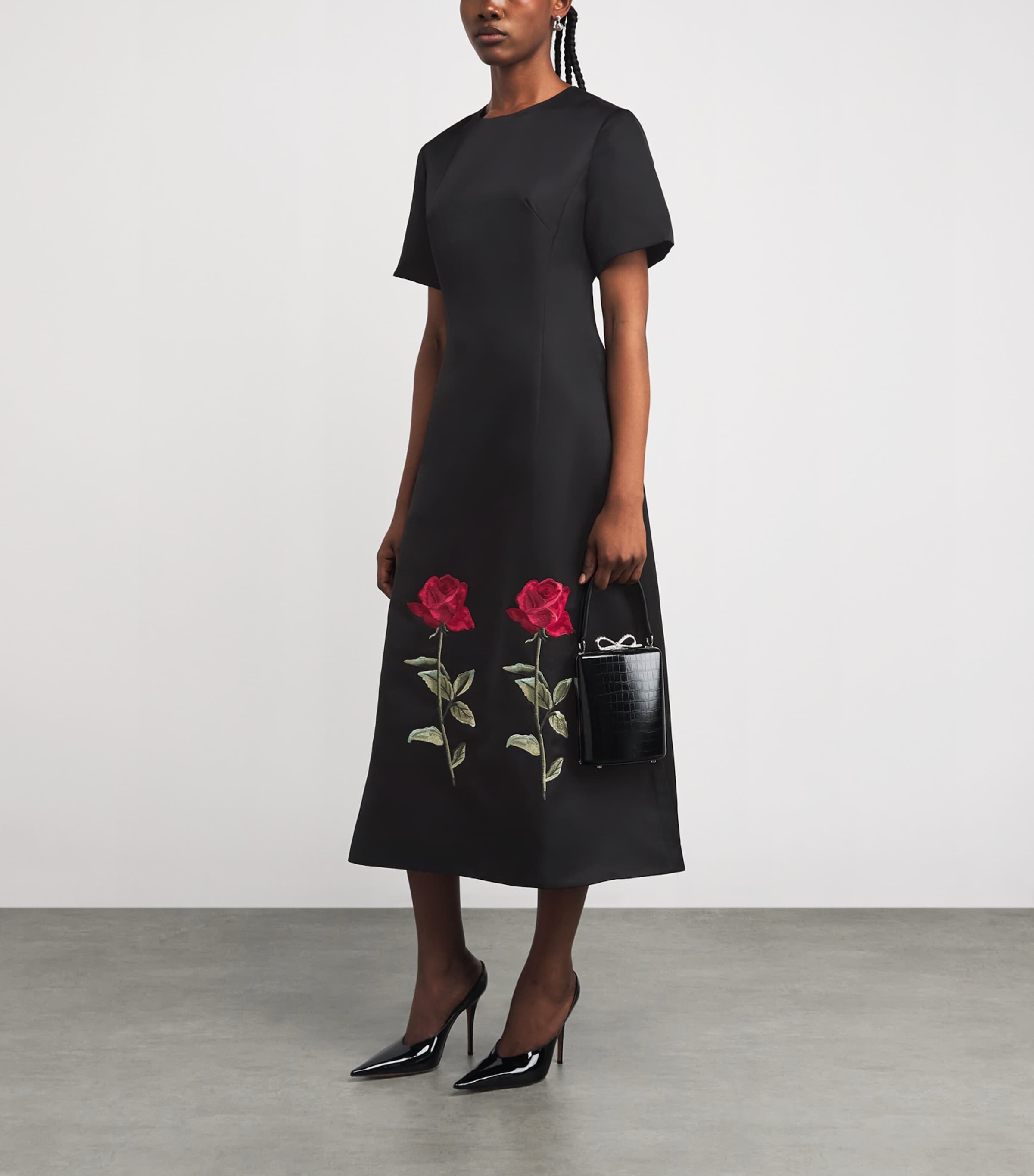 Rose-Embroidered Caroline Midi Dress EBONY Image 2