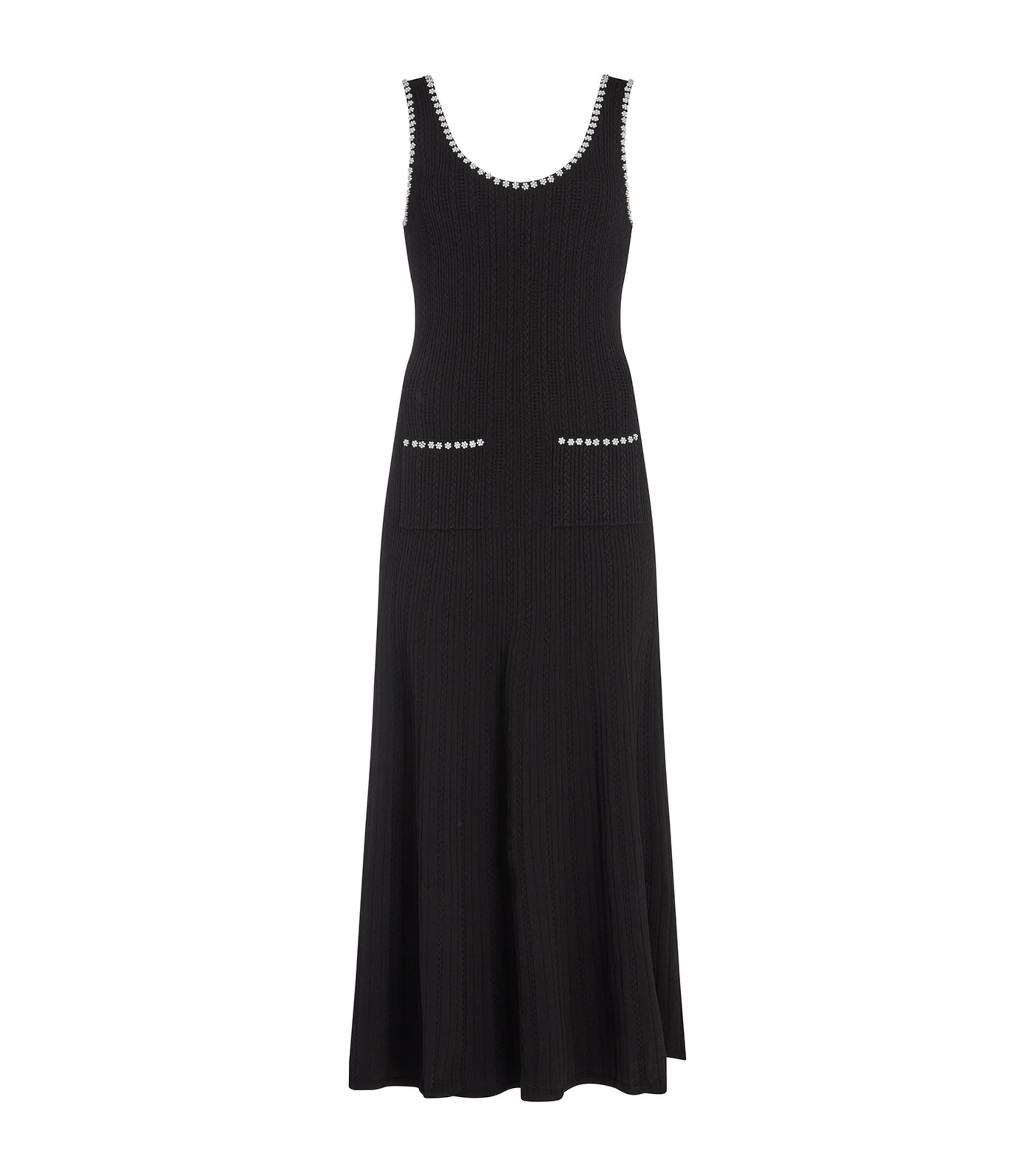 Sandro Womens Black Scoop-neck Bead-embellished Stretch-knit Midi Dress In Black
