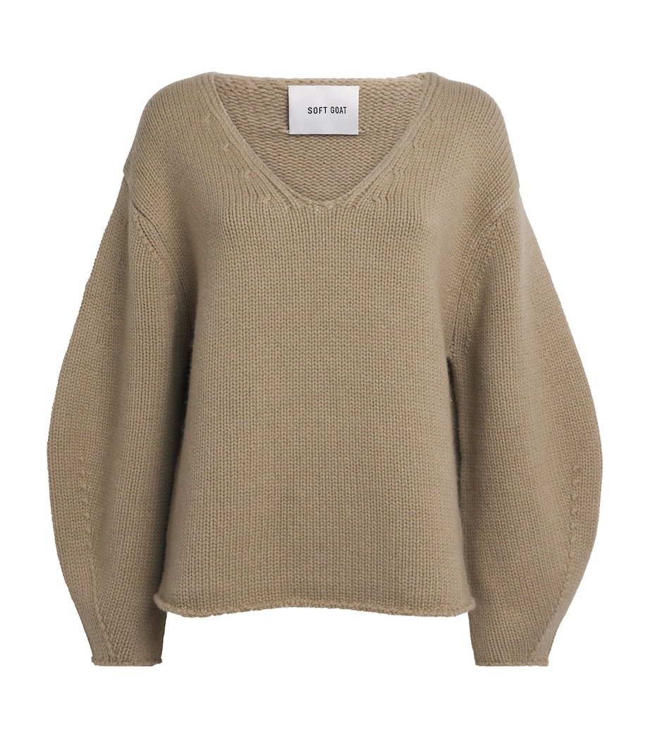 Soft Goat Womens Cashmere Puff-Sleeve Sweater Khaki Image 1