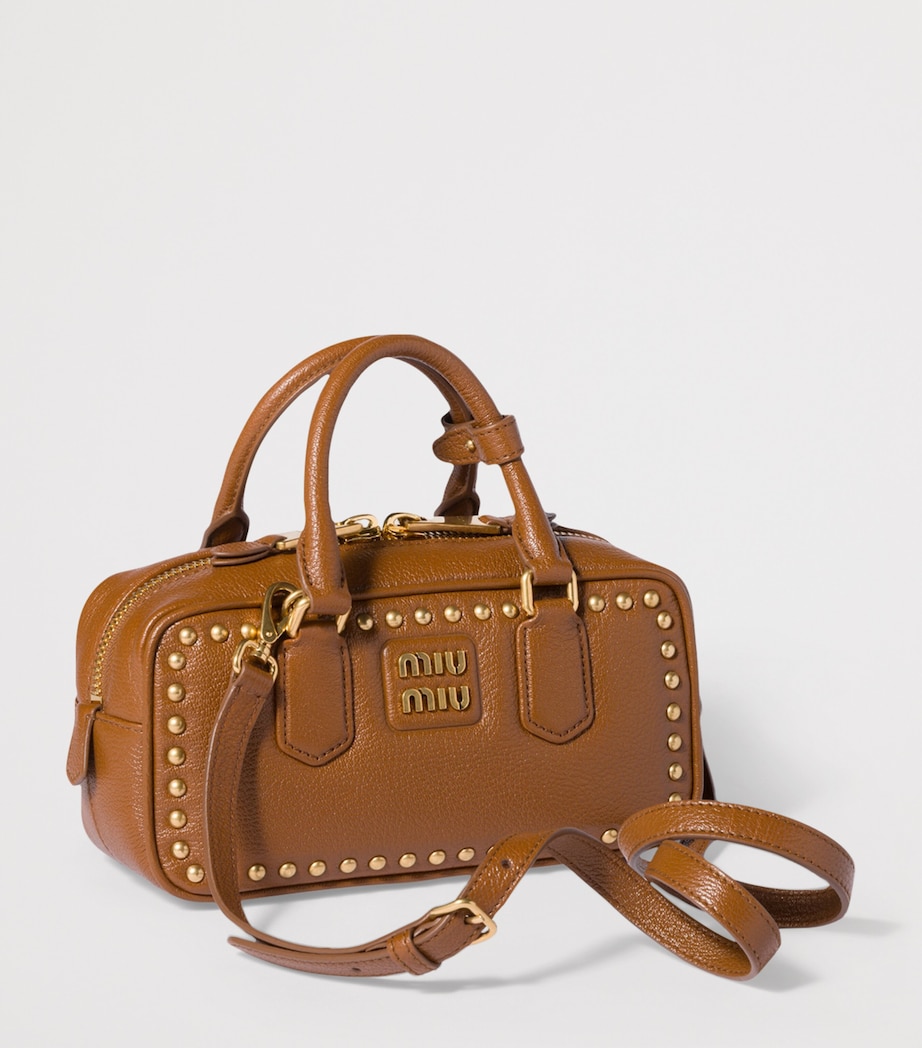Miu Miu Leather Studded Arcadie Top-Handle Bag Brown Image 3