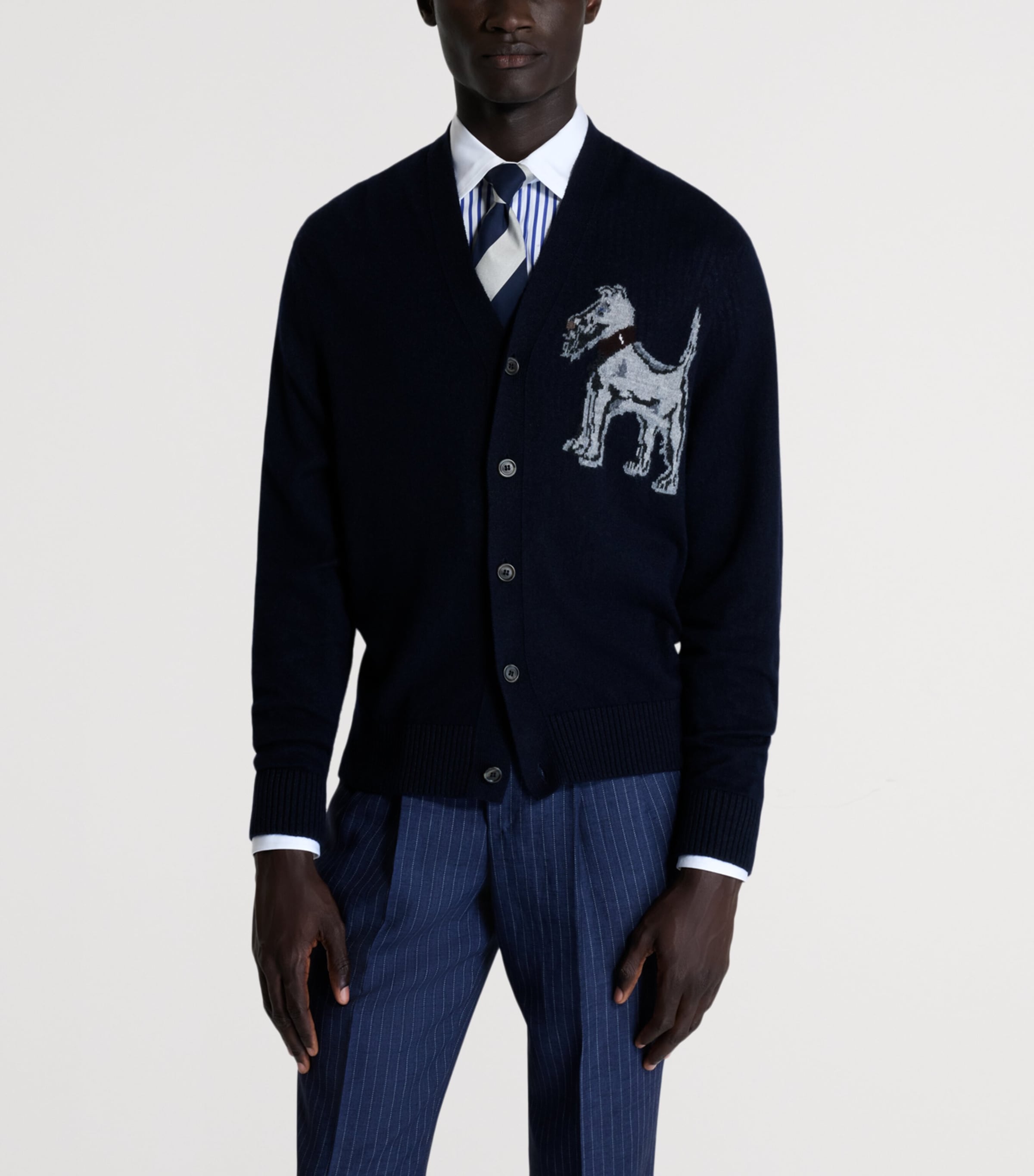 dunhill ネイビー カーディガン Dunhill Navy Cashmere-Linen V-Neck Cardigan | Harrods US