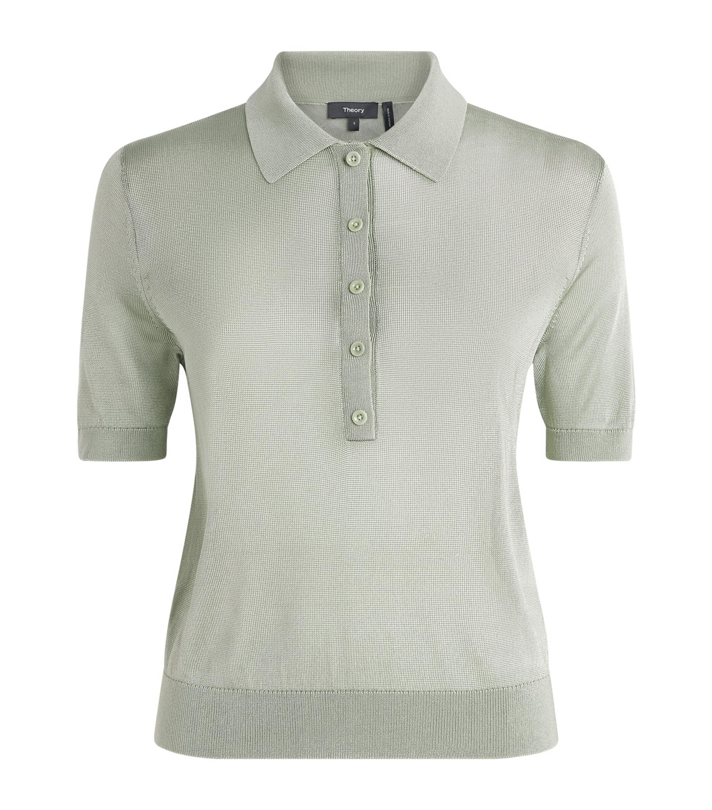 Theory Womens Linen-Blend Sheer Polo Shirt Delicate Green Image 1