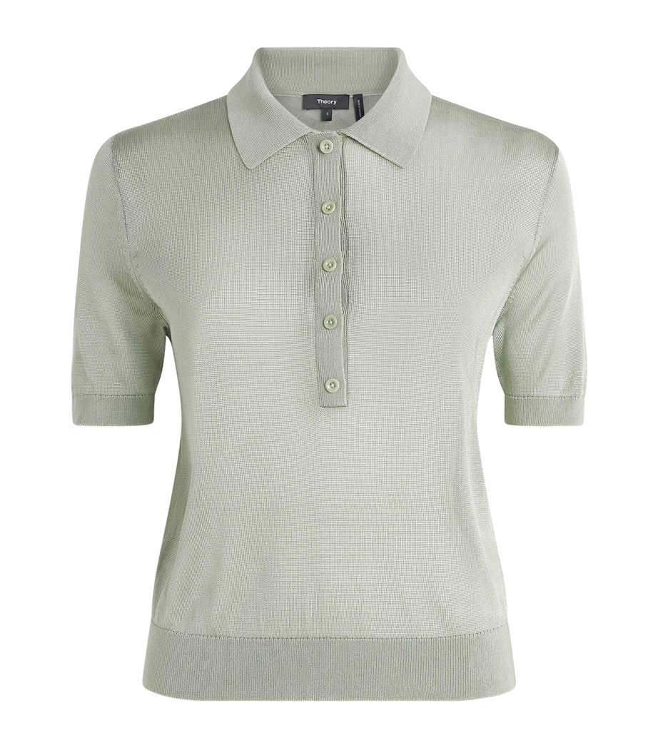 Theory Womens Linen-Blend Sheer Polo Shirt Delicate Green Image 1