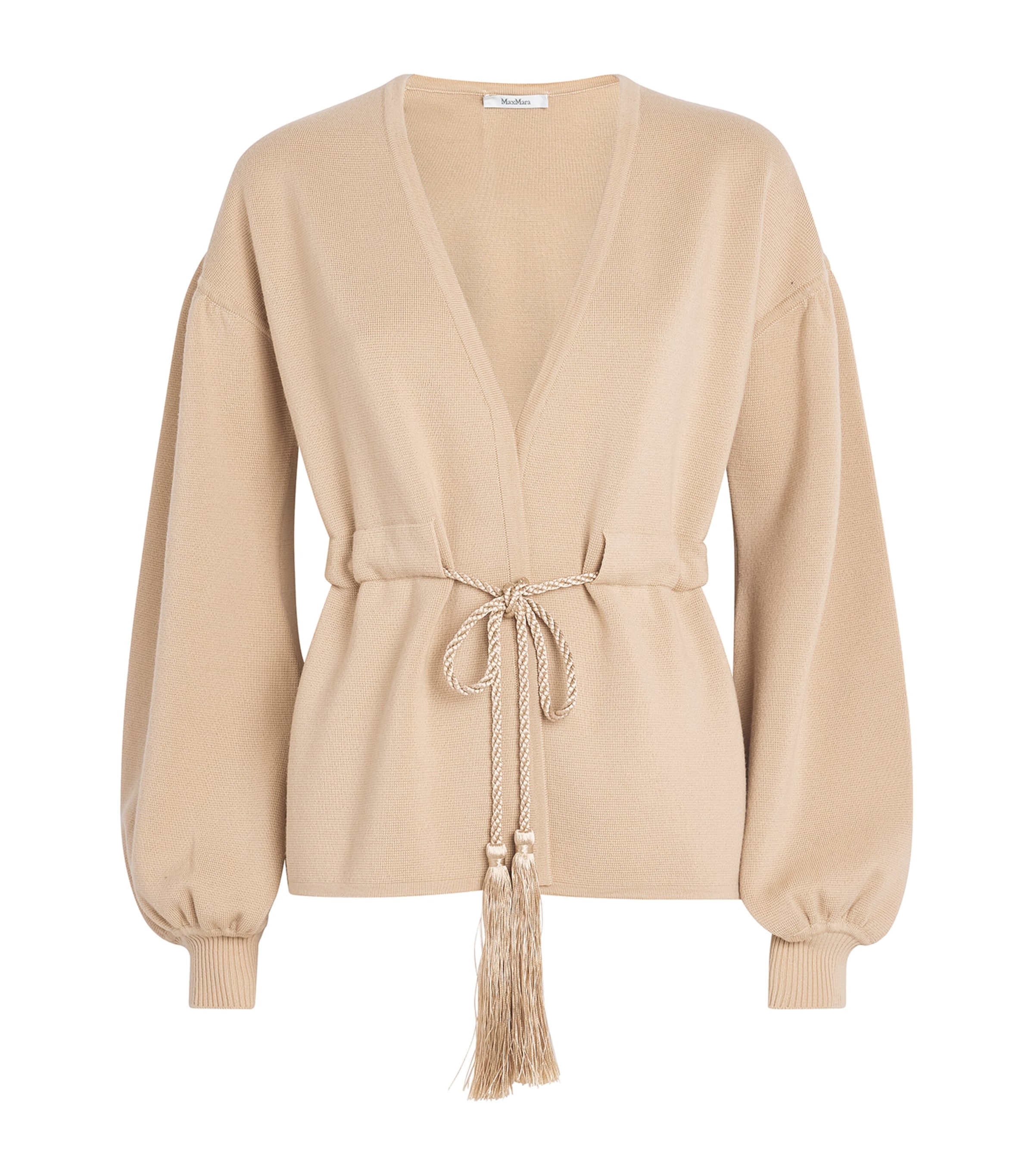 Max Mara Tiberio Belted Virgin Wool Cardigan In Beige