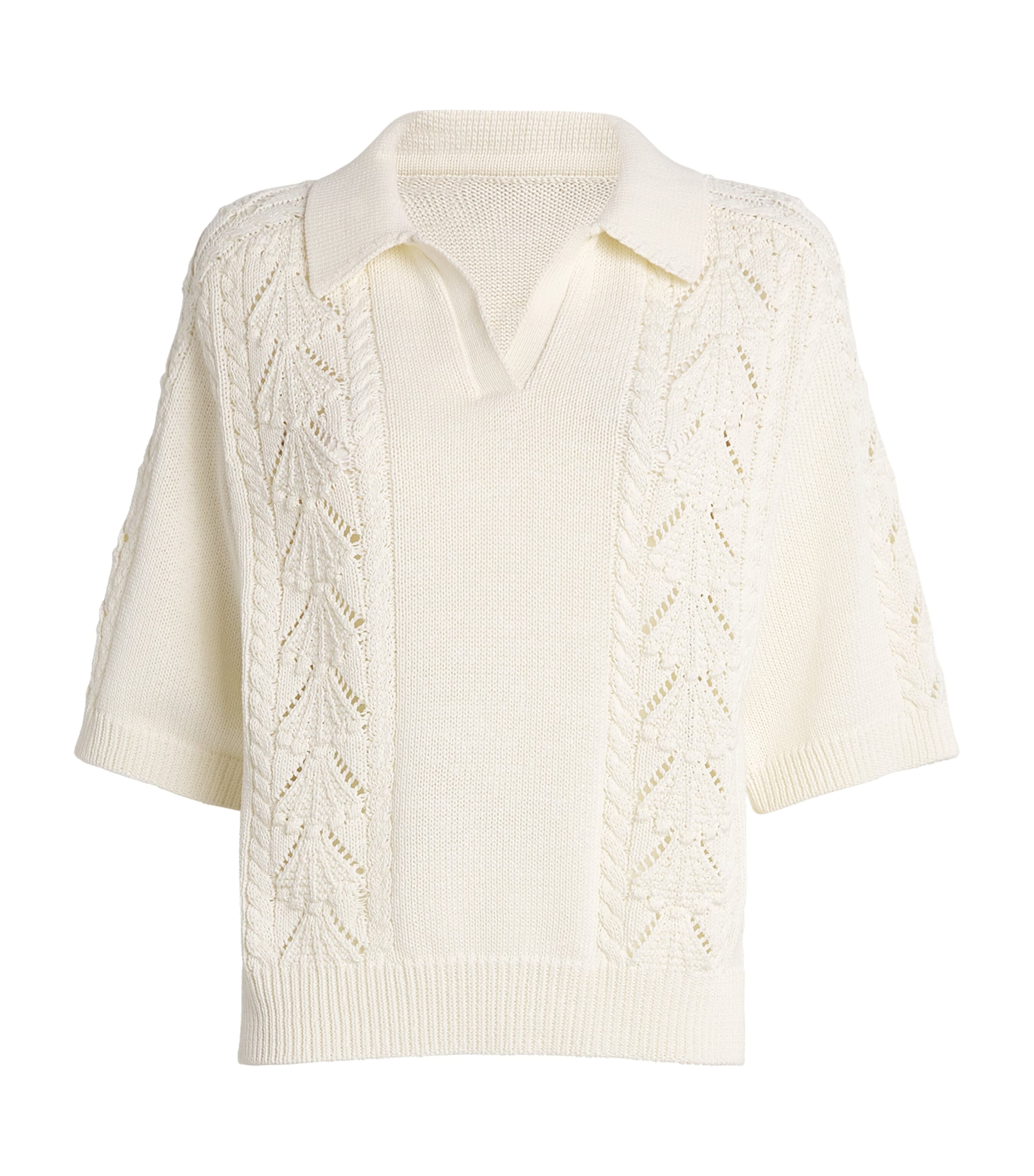 Shop Loulou De Saison Cotton Crochet Kina Polo Sweater In Ivory