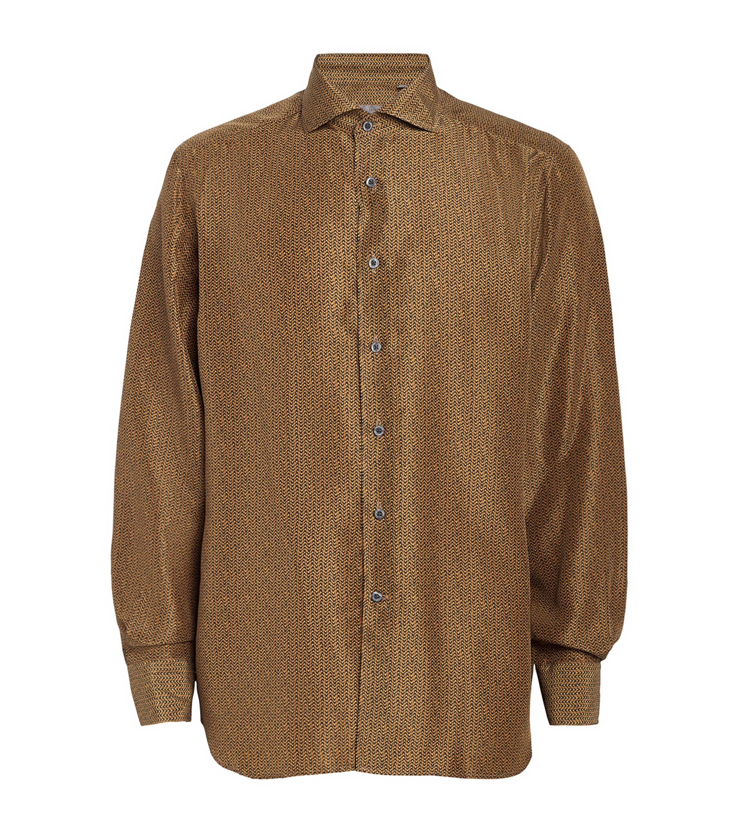 Corneliani Silk Printed Shirt In Orange