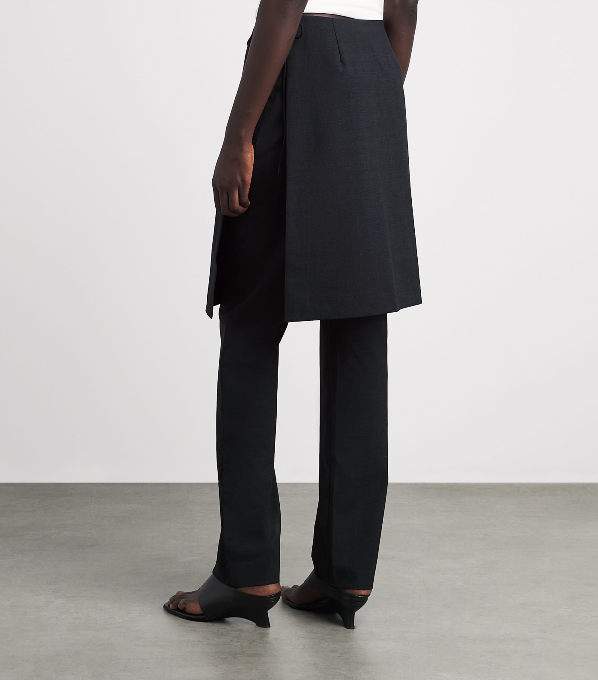 St. Agni Womens Wool-Blend Sarong-Detail Trousers Dark Graphite Image 5