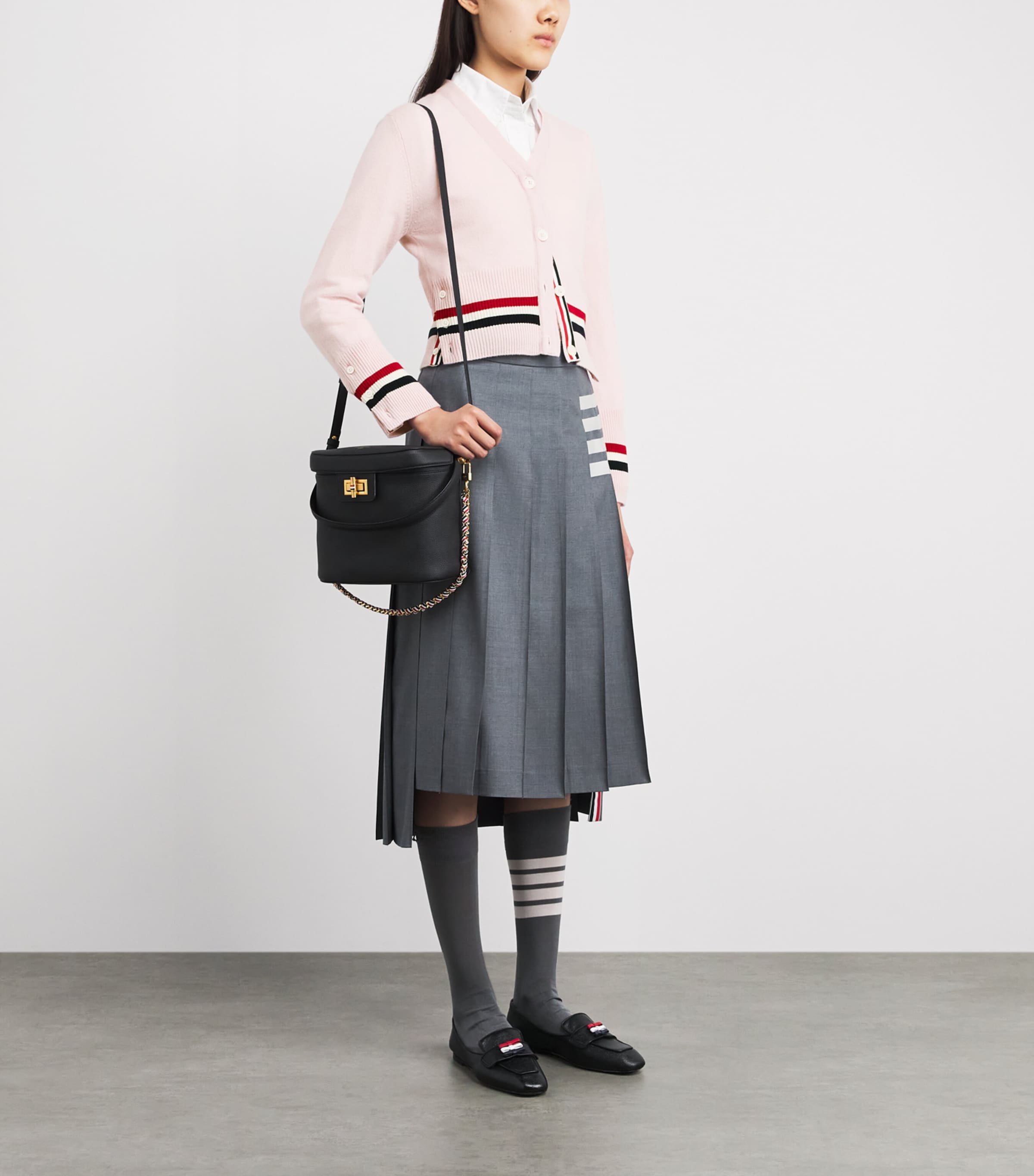 Thom Browne Womens Cashmere V-Neck Cardigan Light Pink Image 2