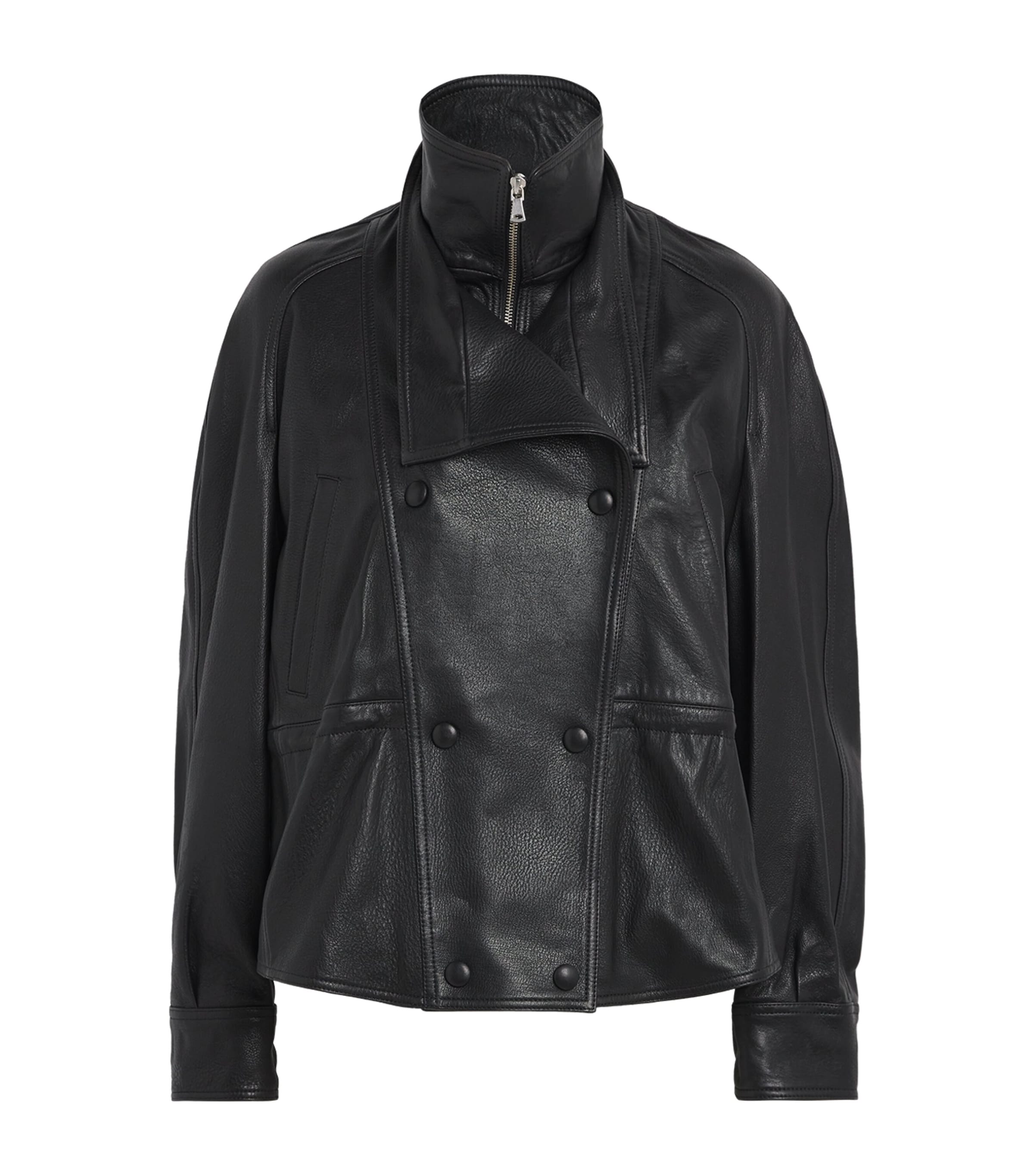 Nour Hammour Leather Thalia Bomber Jacket In Black