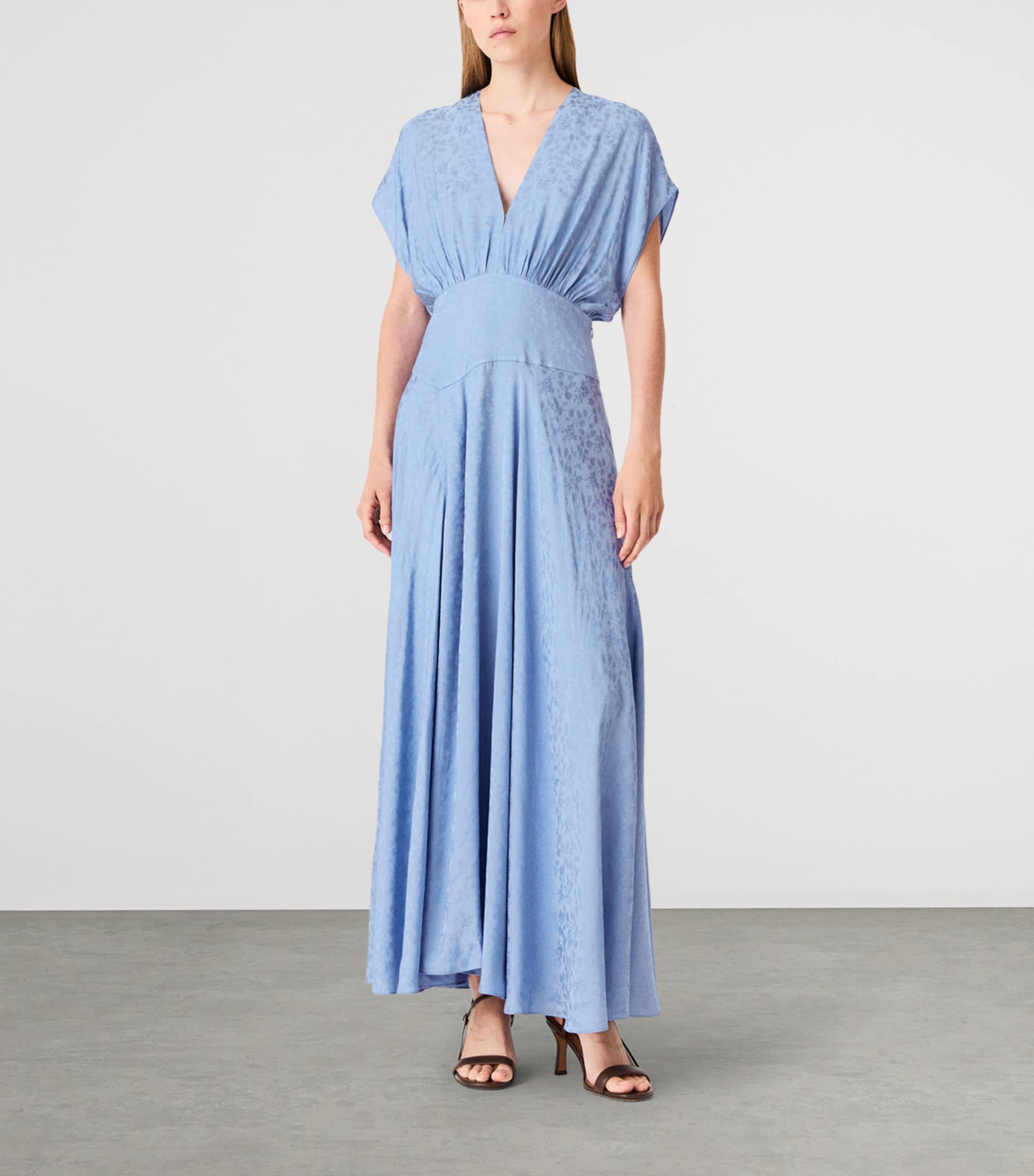 Maje Womens Satin Floral Midi Dress Light Blue Image 2