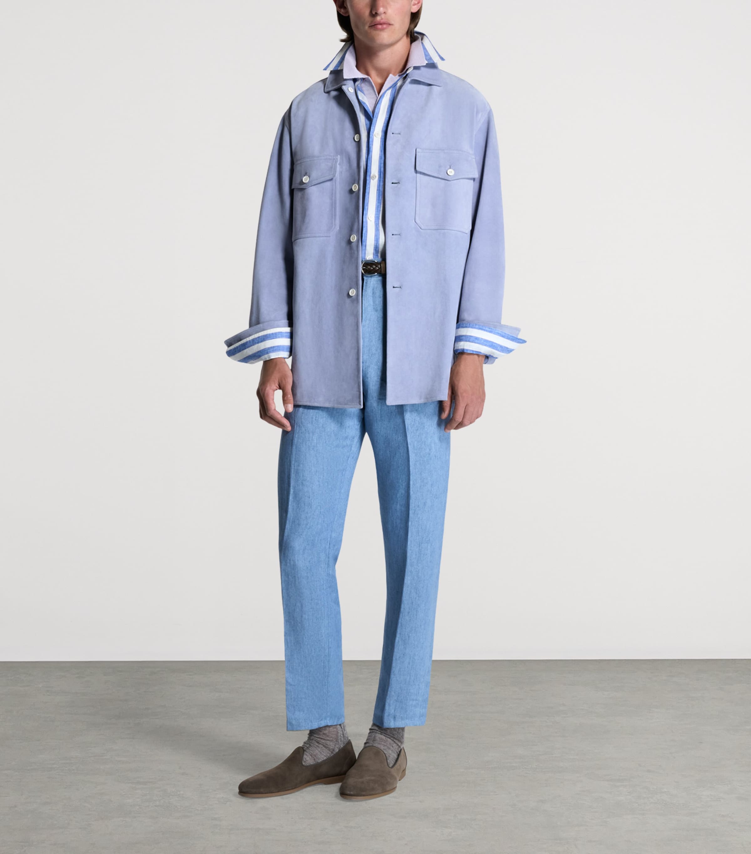 Dunhill Mens Suede Overshirt Lilac Image 2