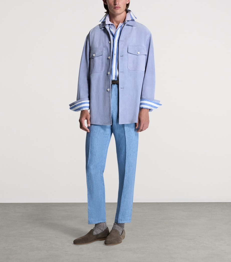 Dunhill Mens Suede Overshirt Lilac Image 2