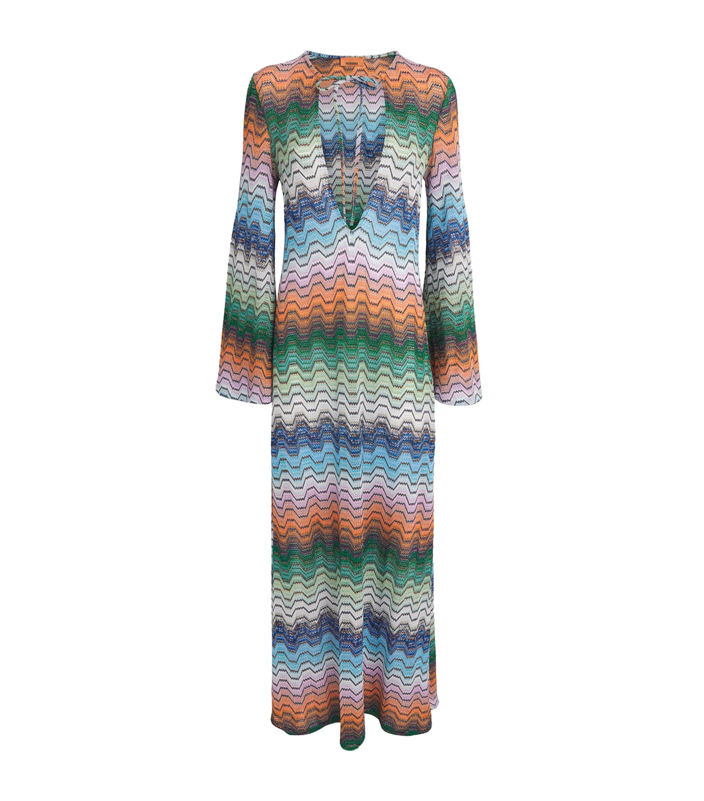 Missoni Womens Metallic Zigzag Kaftan Maxi Dress Smsnq Mlti Blk/gr/or Image 1