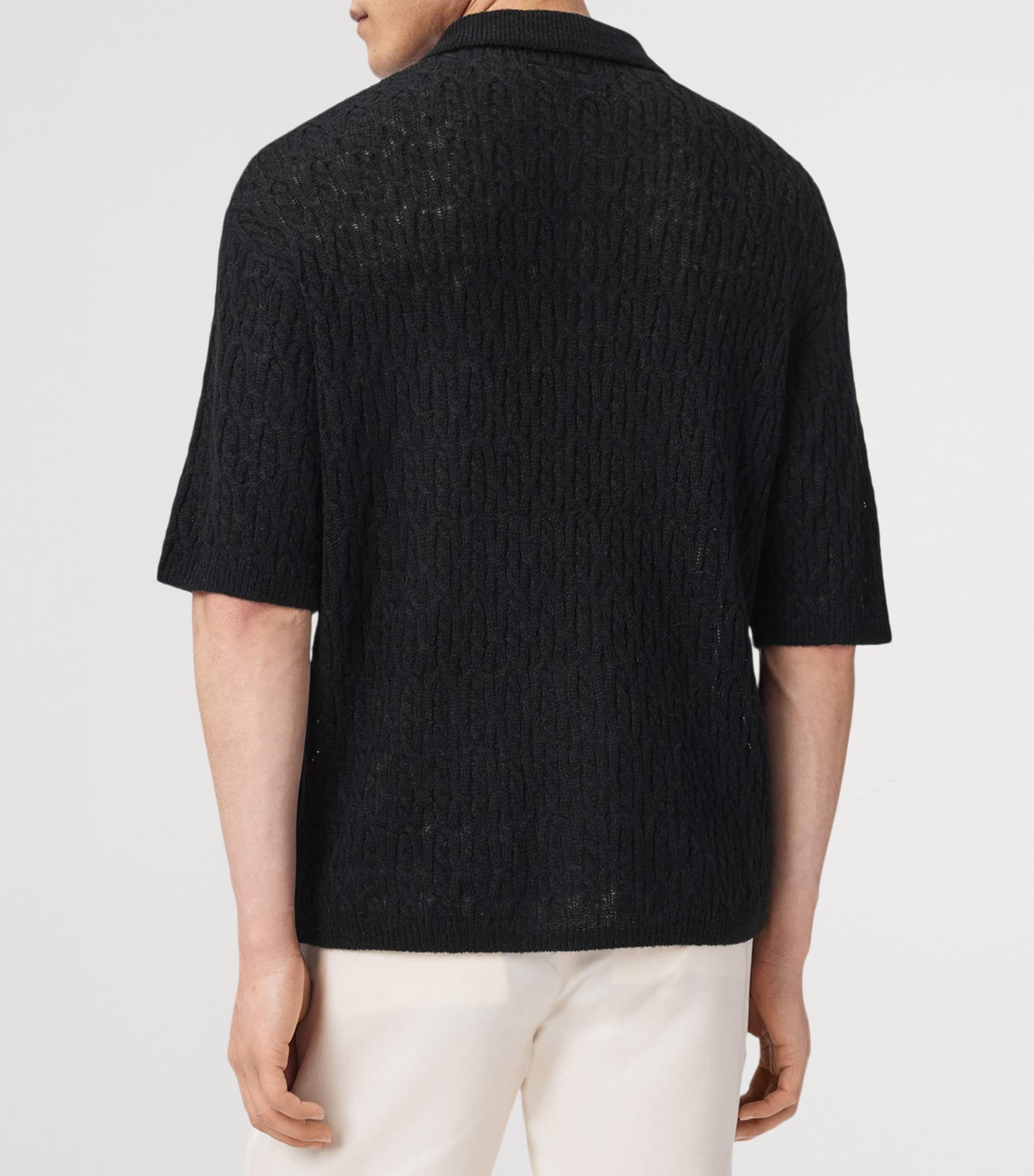 AllSaints Mens Wool-Blend Cyclone Polo Shirt Black Image 4