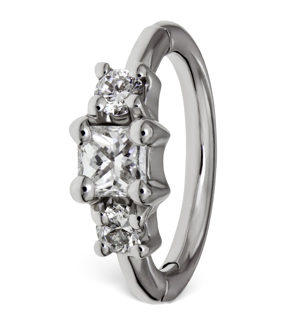 White Gold Diamond Princess Hoop Earring (6.5mm) WHITE GOLD Image 1