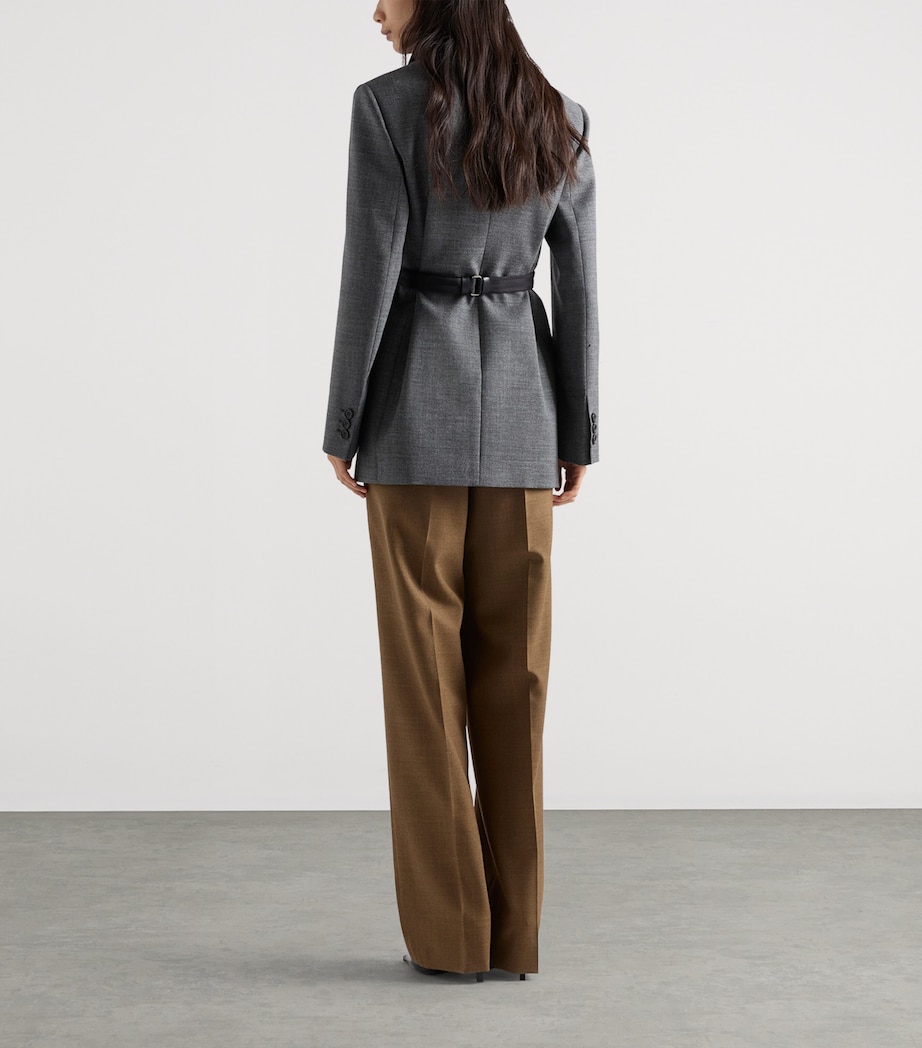 Prada Womens Single-Breasted Mélange Hopsack Blazer Grey Image 5
