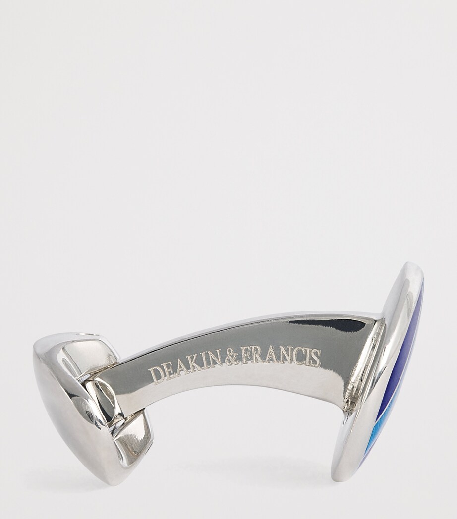Deakin & Francis Sterling Silver Denim Enamel Cufflinks Blue Image 4