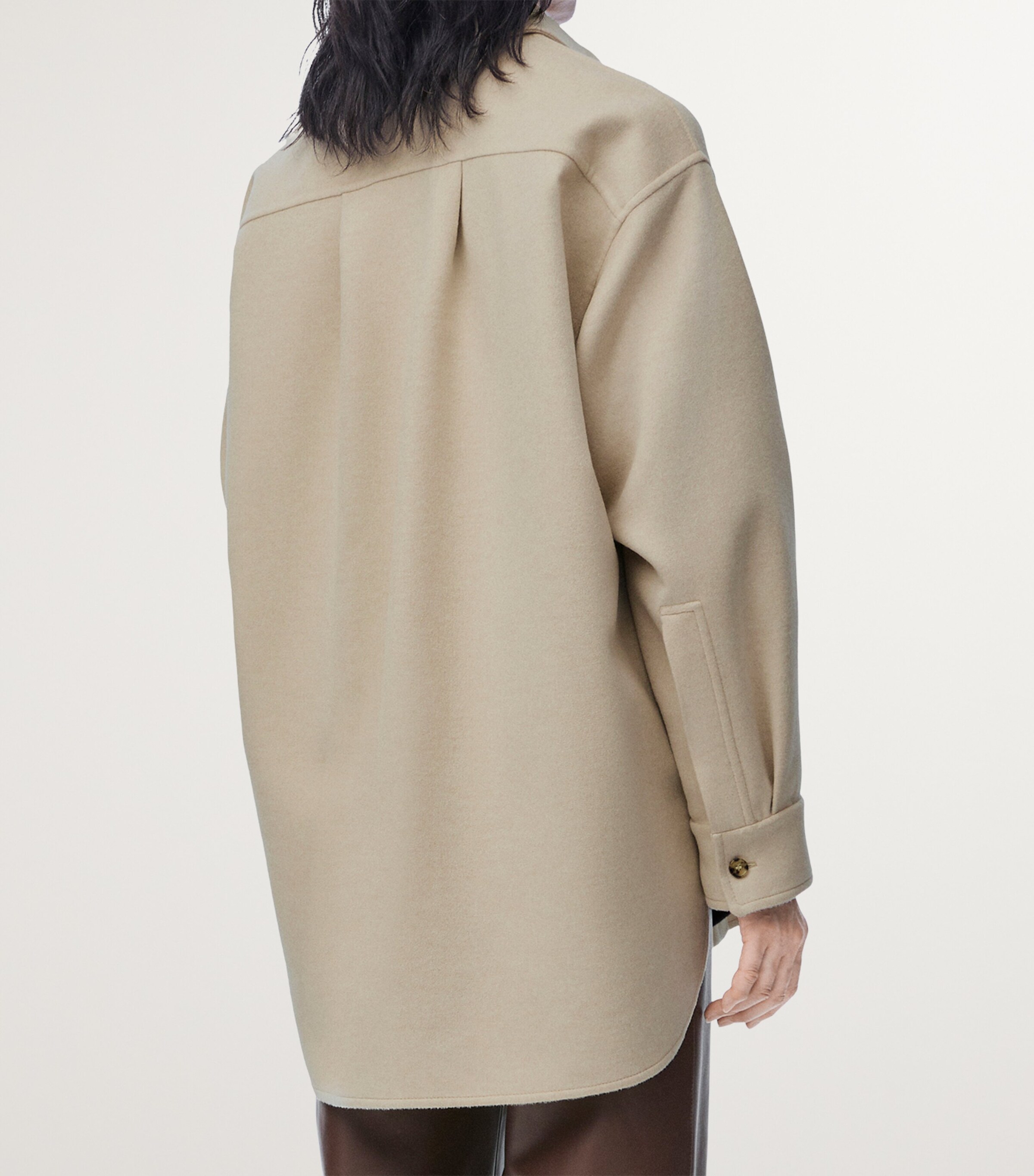 Wool-Blend Leather-Pocket Overshirt LIGHT BEIGE MELANGE Image 4