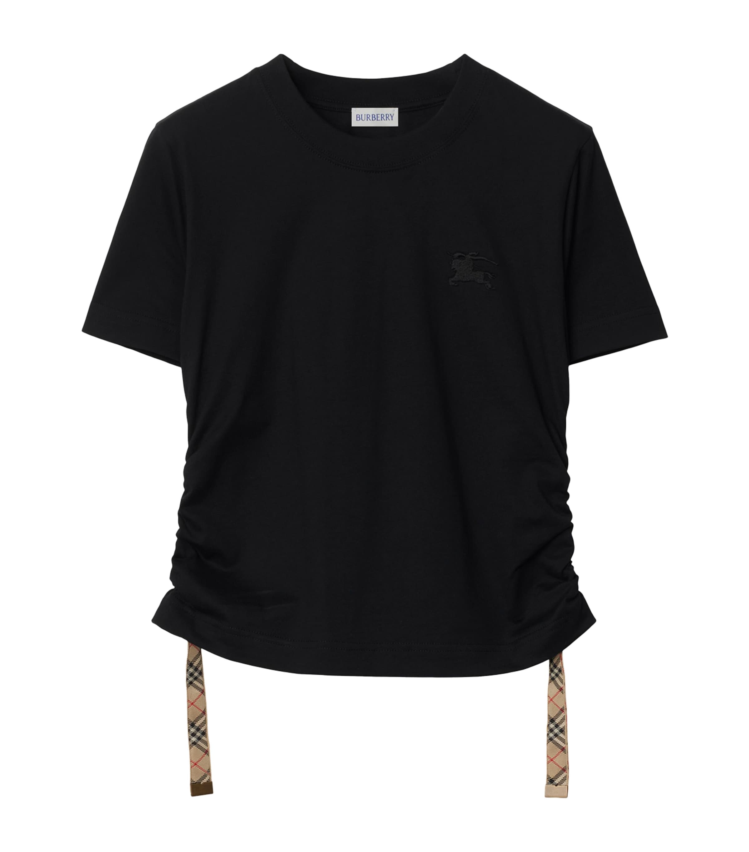 Burberry Black T Shirt With Check Pattern Detail In Black
