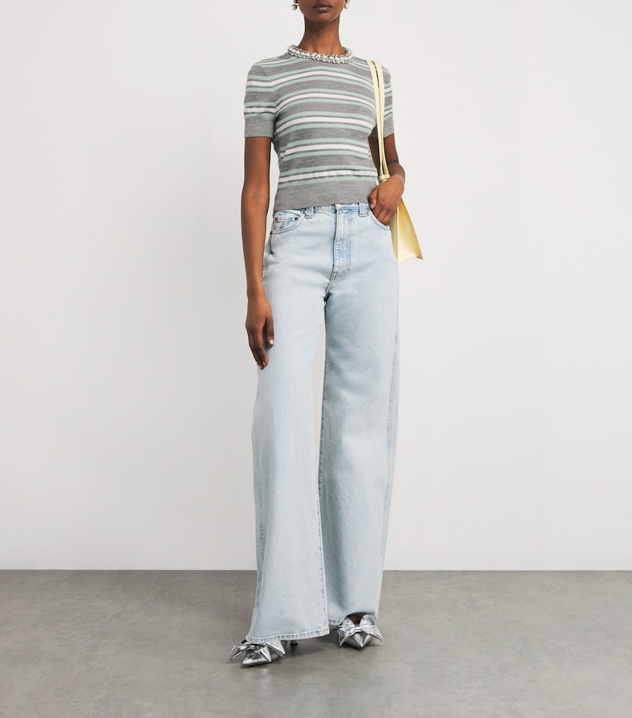 Crystal-Embellished Stripe T-Shirt GREY Image 2