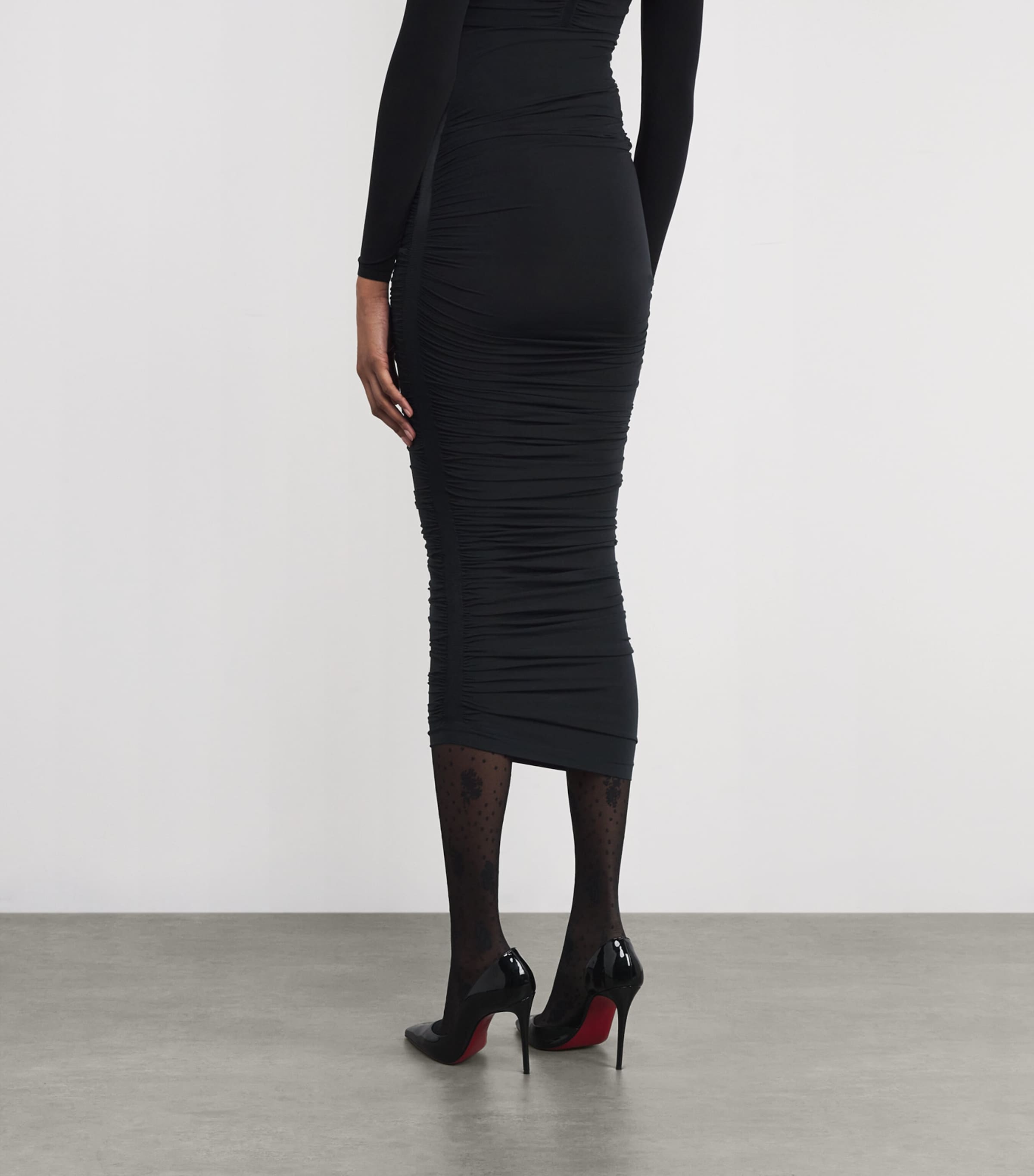 Ruched Bodycon Midi Skirt 7005 BLACK Image 4