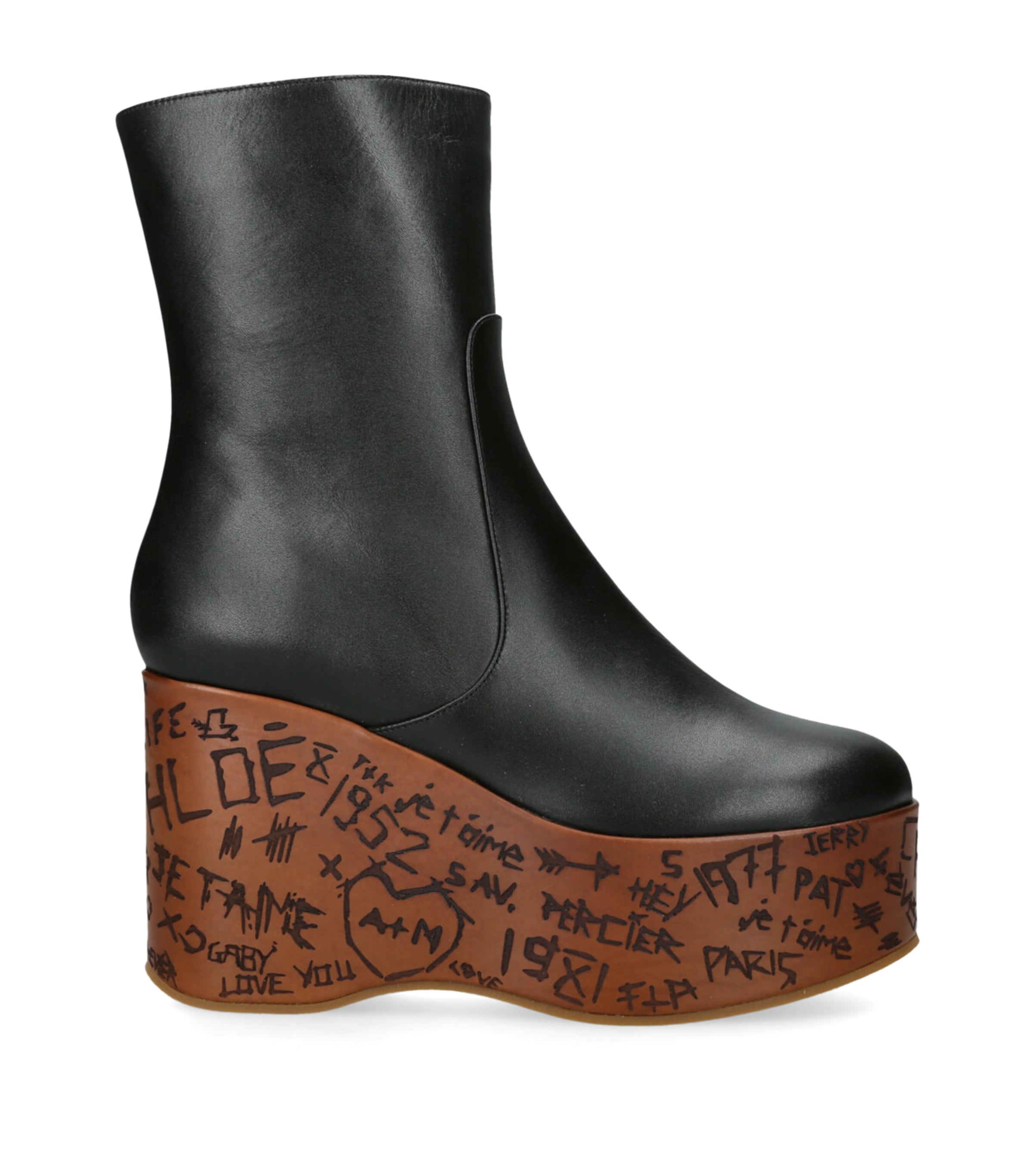 Chloé Leather Maxime Wedge Ankle Boots 80 In Black