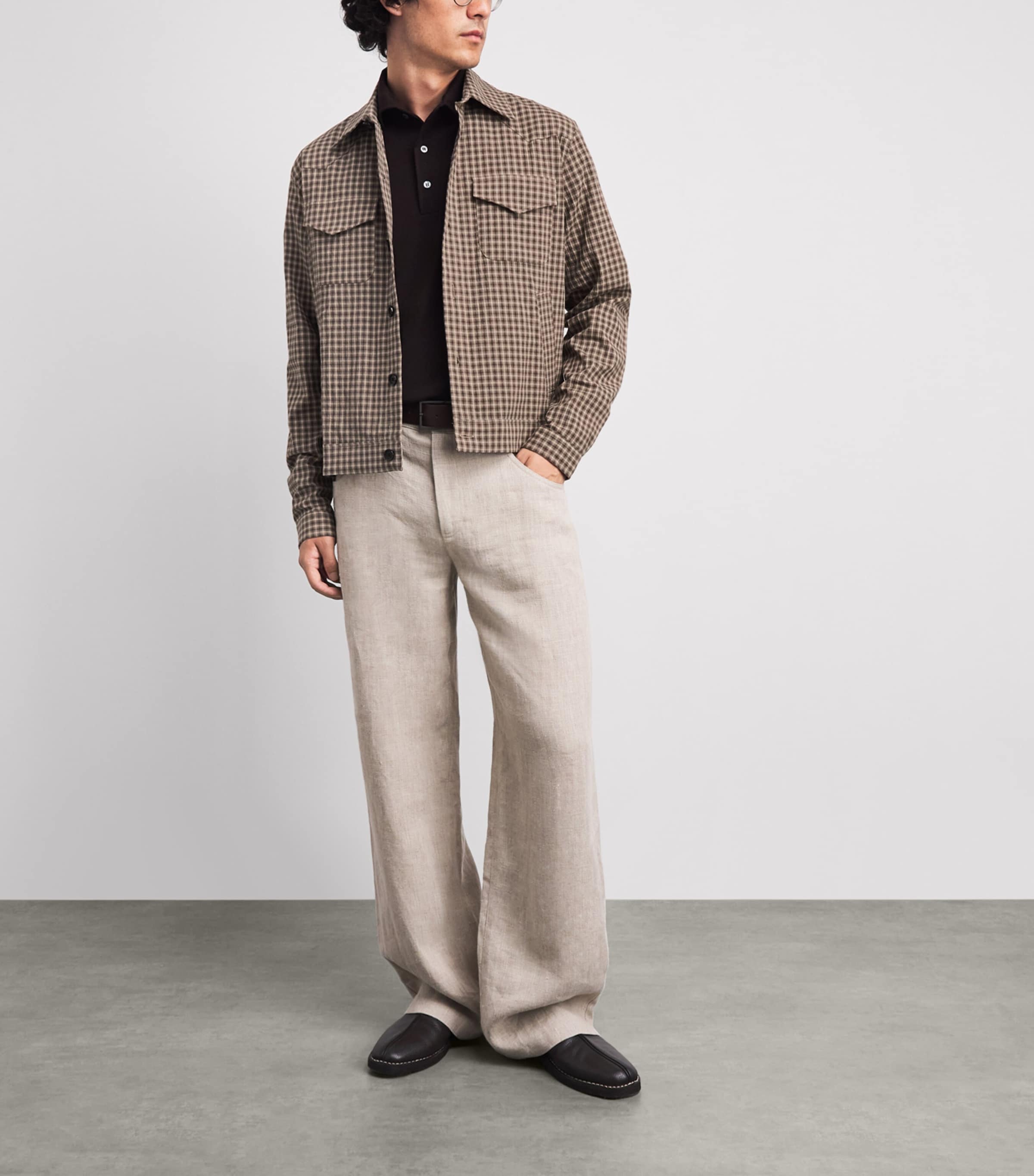 Oliver Spencer Mens Stretch-Cotton Check Witley Overshirt Brown Image 2
