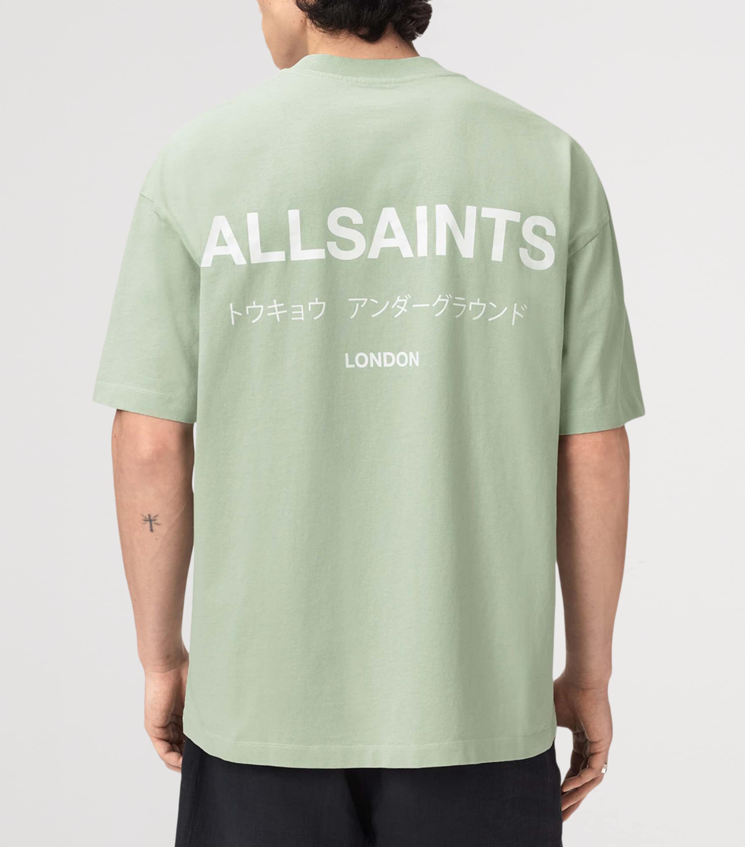 AllSaints Mens Organic Cotton Underground T-Shirt Celadon Green Image 4