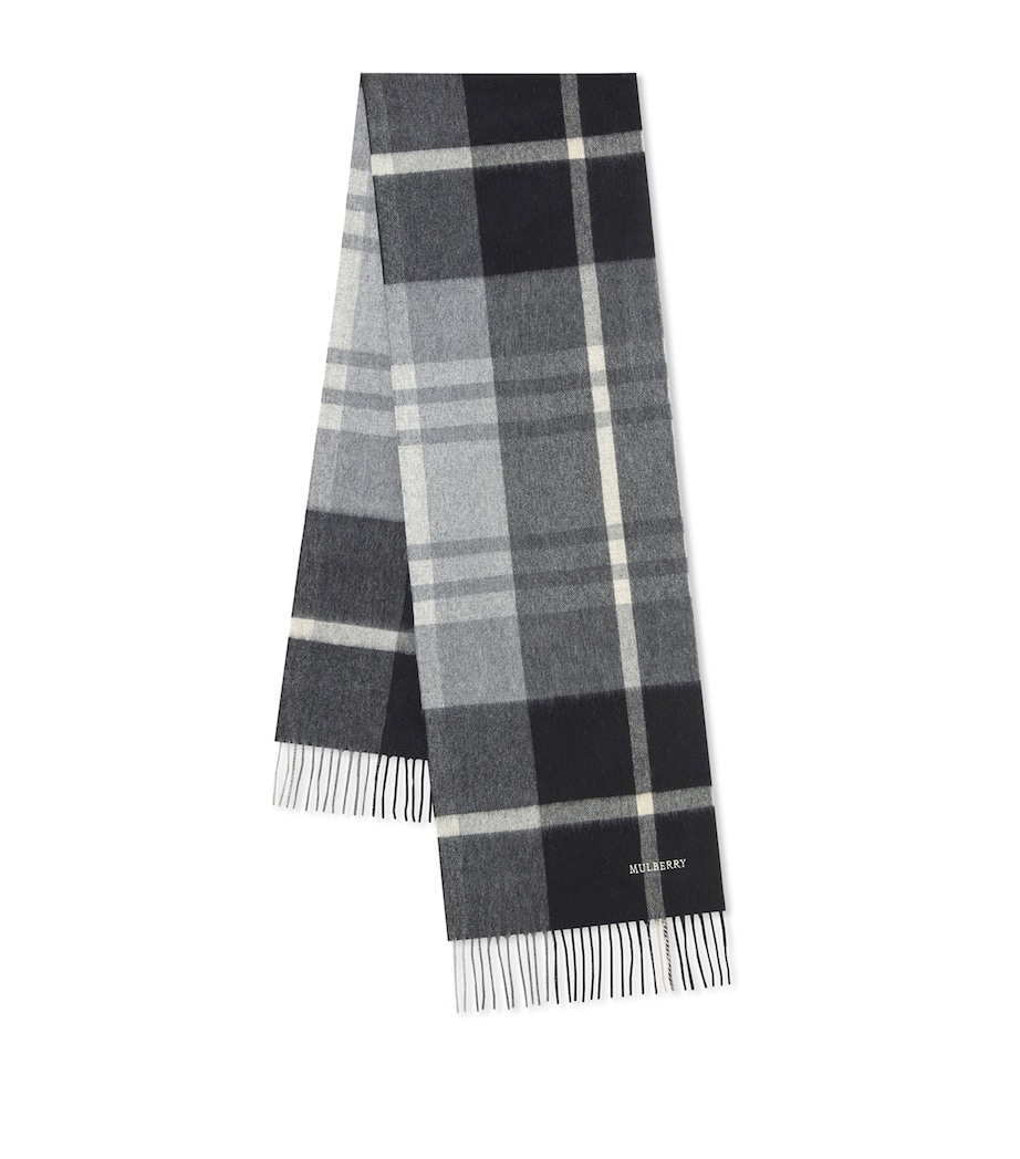 Mulberry Small Merino Wool Check Scarf Black Foggy Grey Image 1