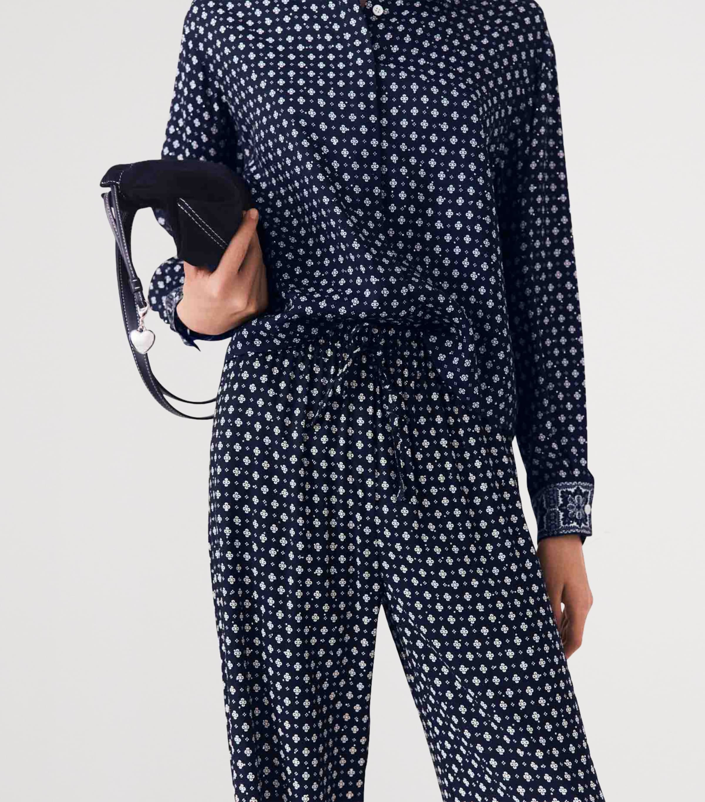 Maje Womens Rhinestone Printed Wide-Leg Trousers Navy Loungewear Image 7