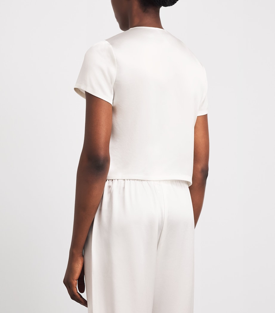 LESET Womens Satin Short-Sleeve Barb Cardigan Optic White Image 5
