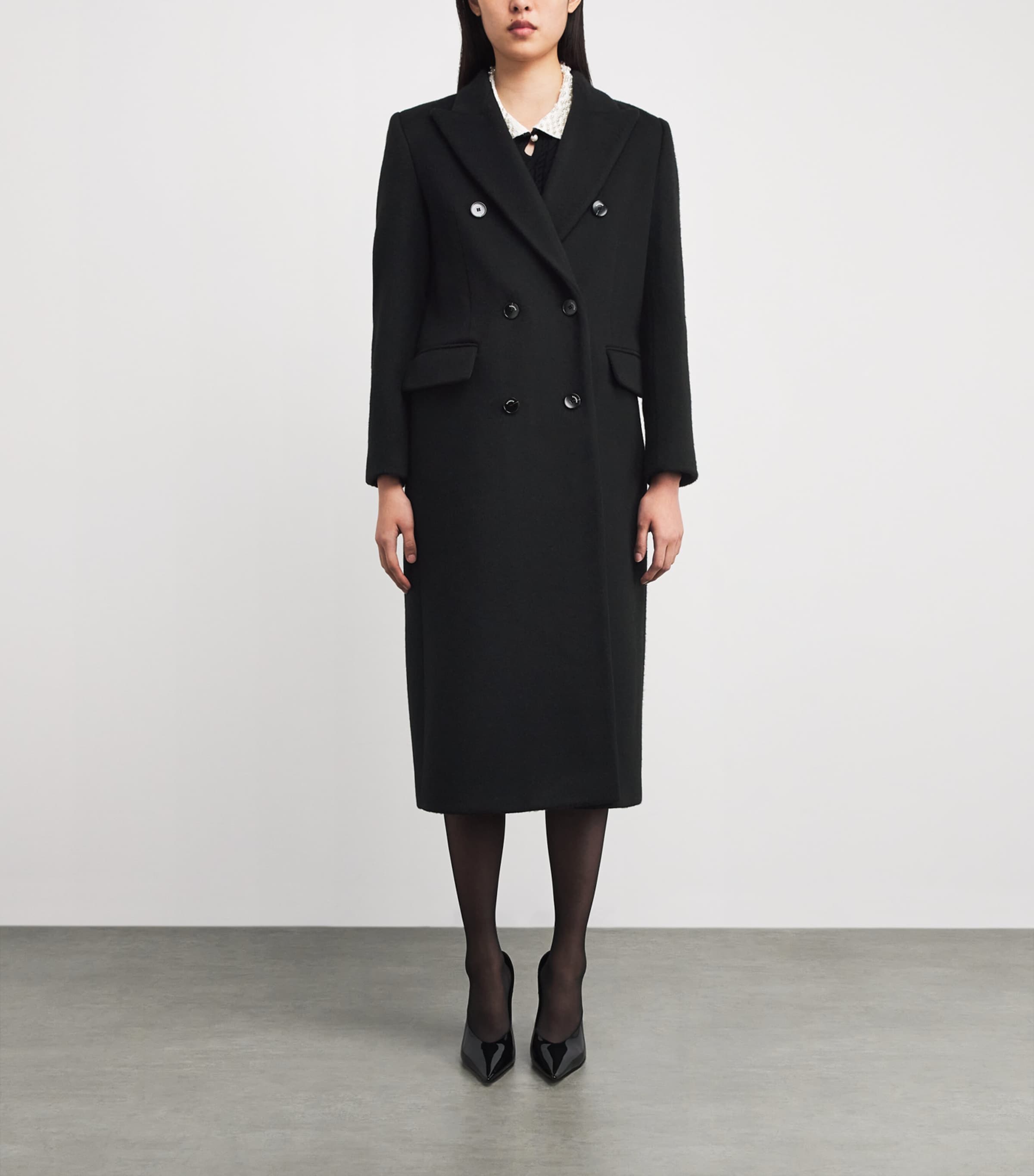 Wool Double-Breasted Overcoat BLACK Image 3