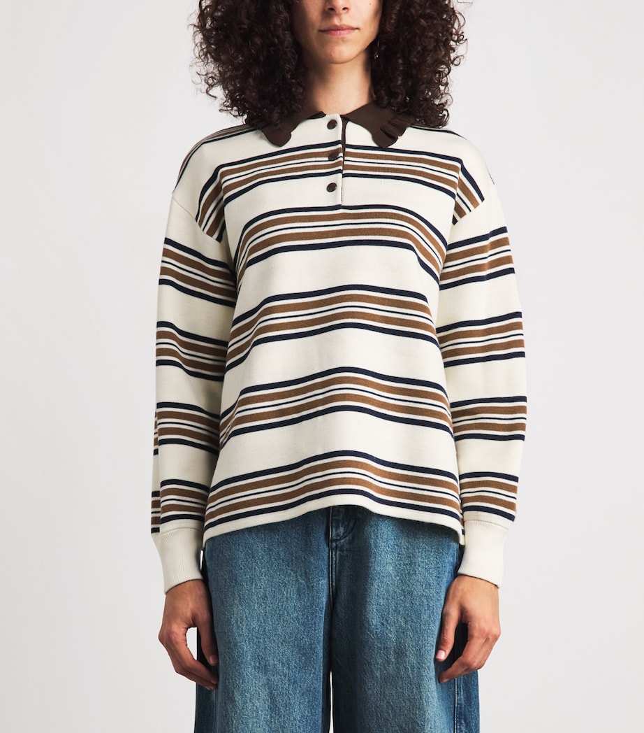 Claudie Pierlot Womens Ruffled-Collar Rugby Polo Sweater Multicolored Image 4