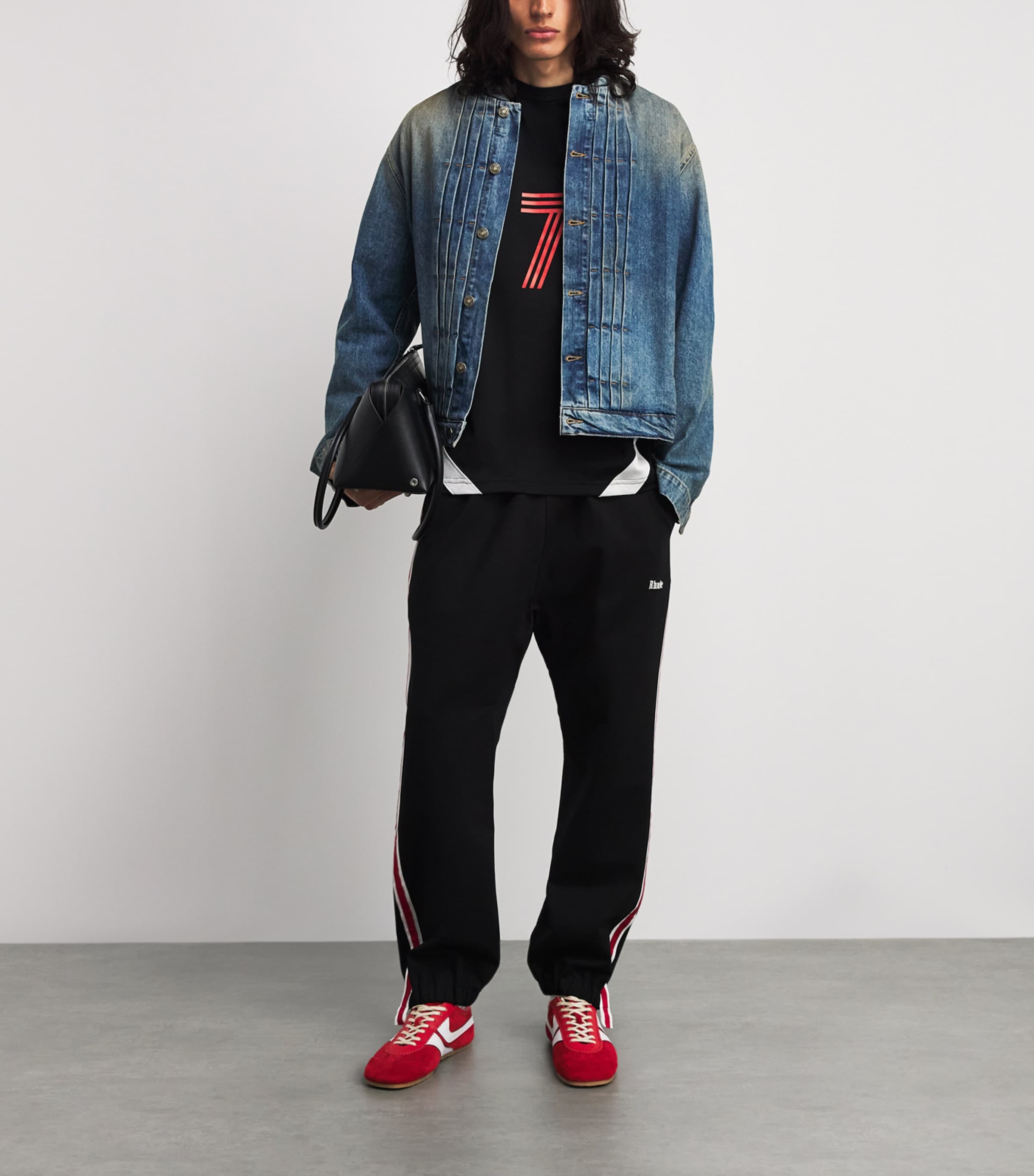Rhude Mens Football Crest T-Shirt Blk/wht/red Image 2