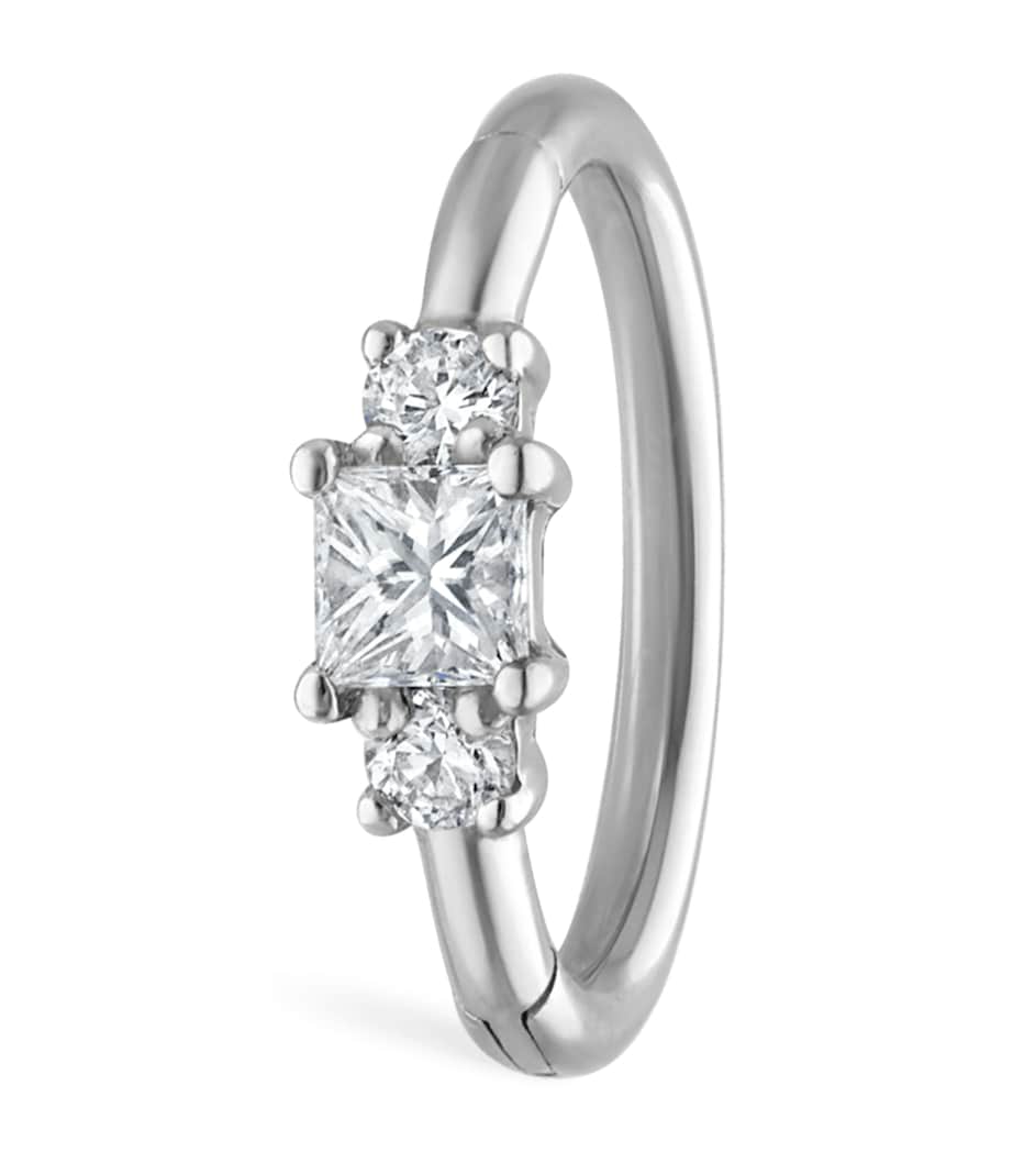 Diamond Princess Single Hoop Earring (8mm) WHITE GOLD Image 1