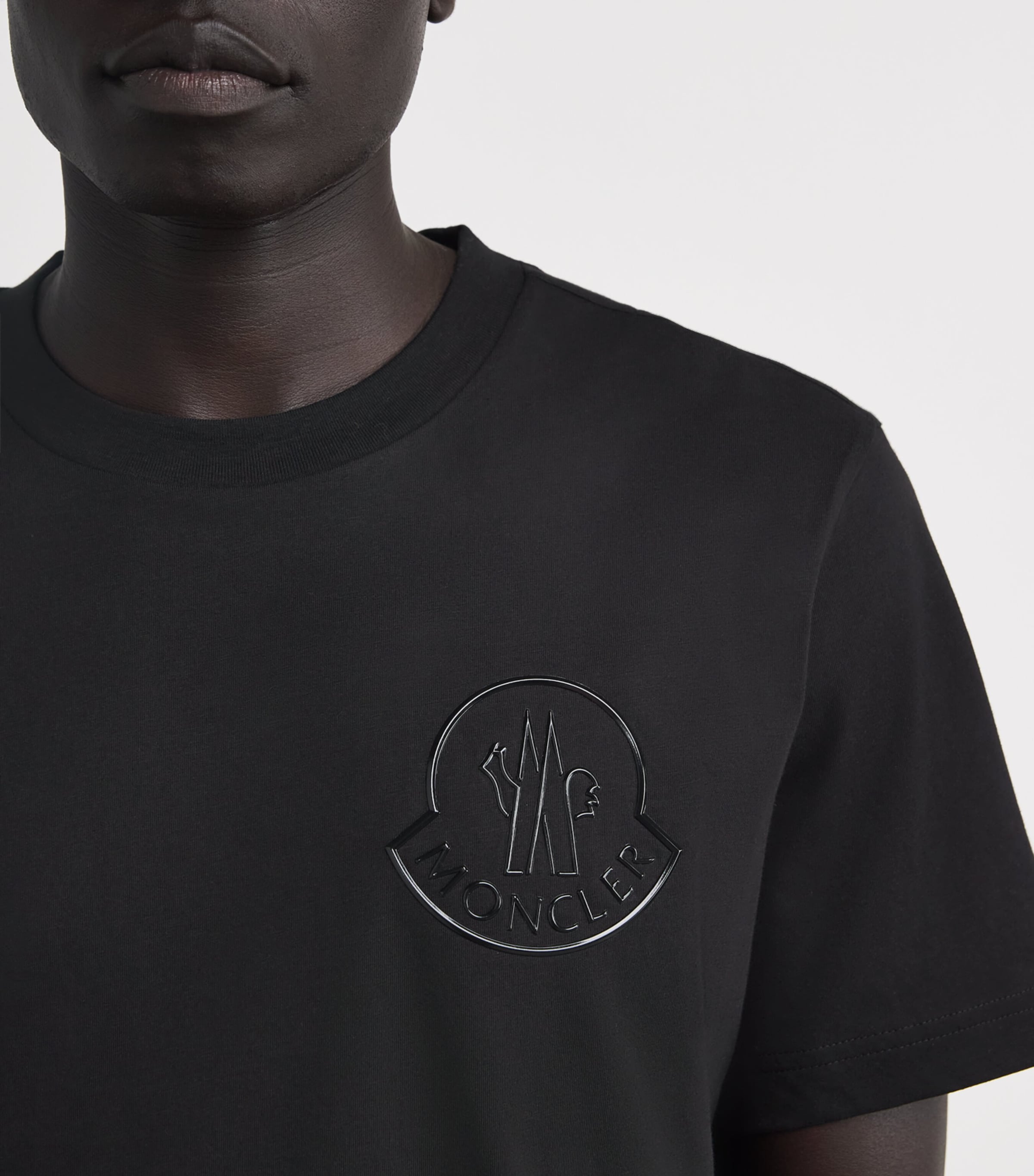 Moncler Black Cotton Flocked Logo T-Shirt | Harrods UK