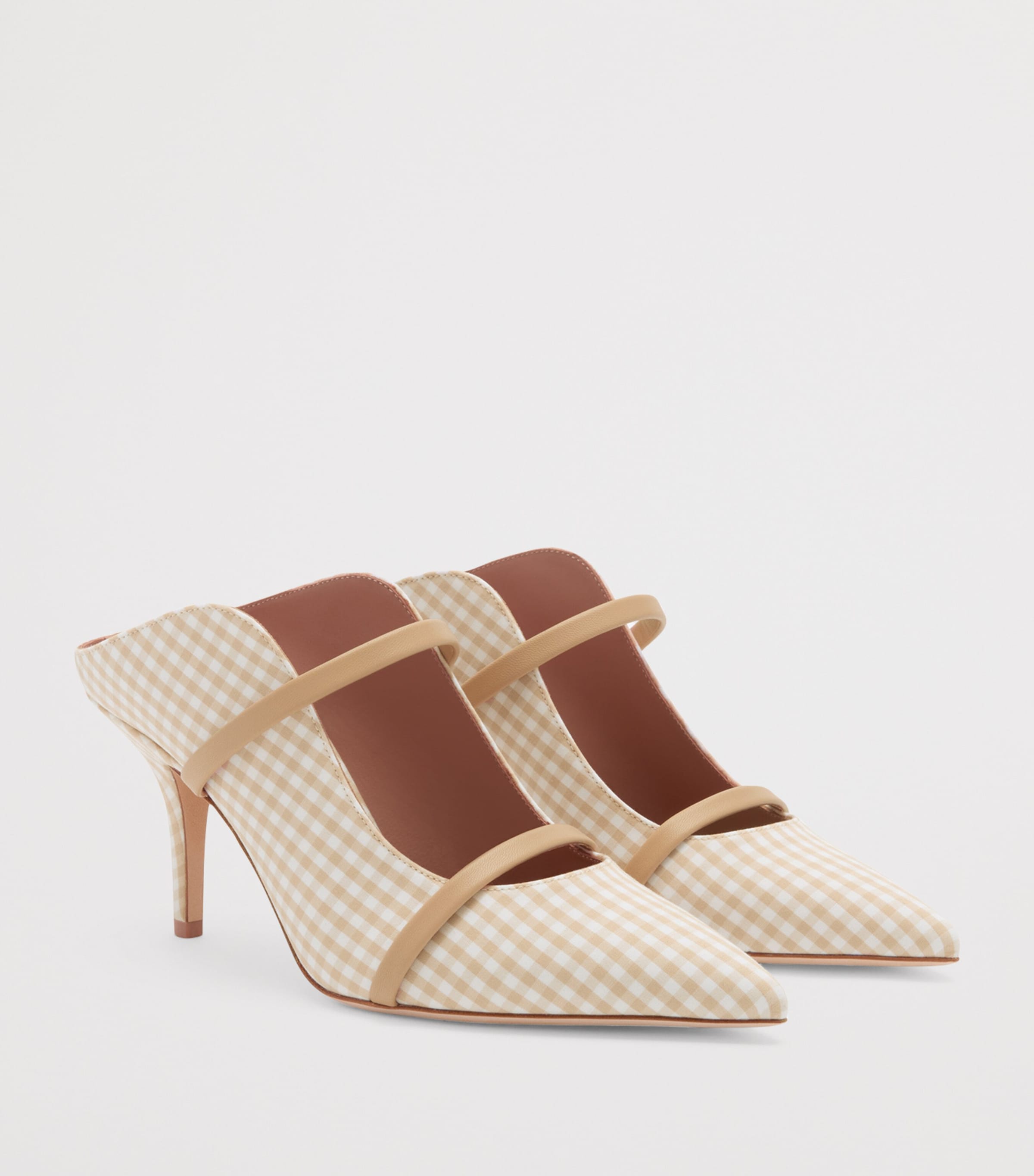 Cotton Gingham Maureen Mules 70 BUFF Image 3