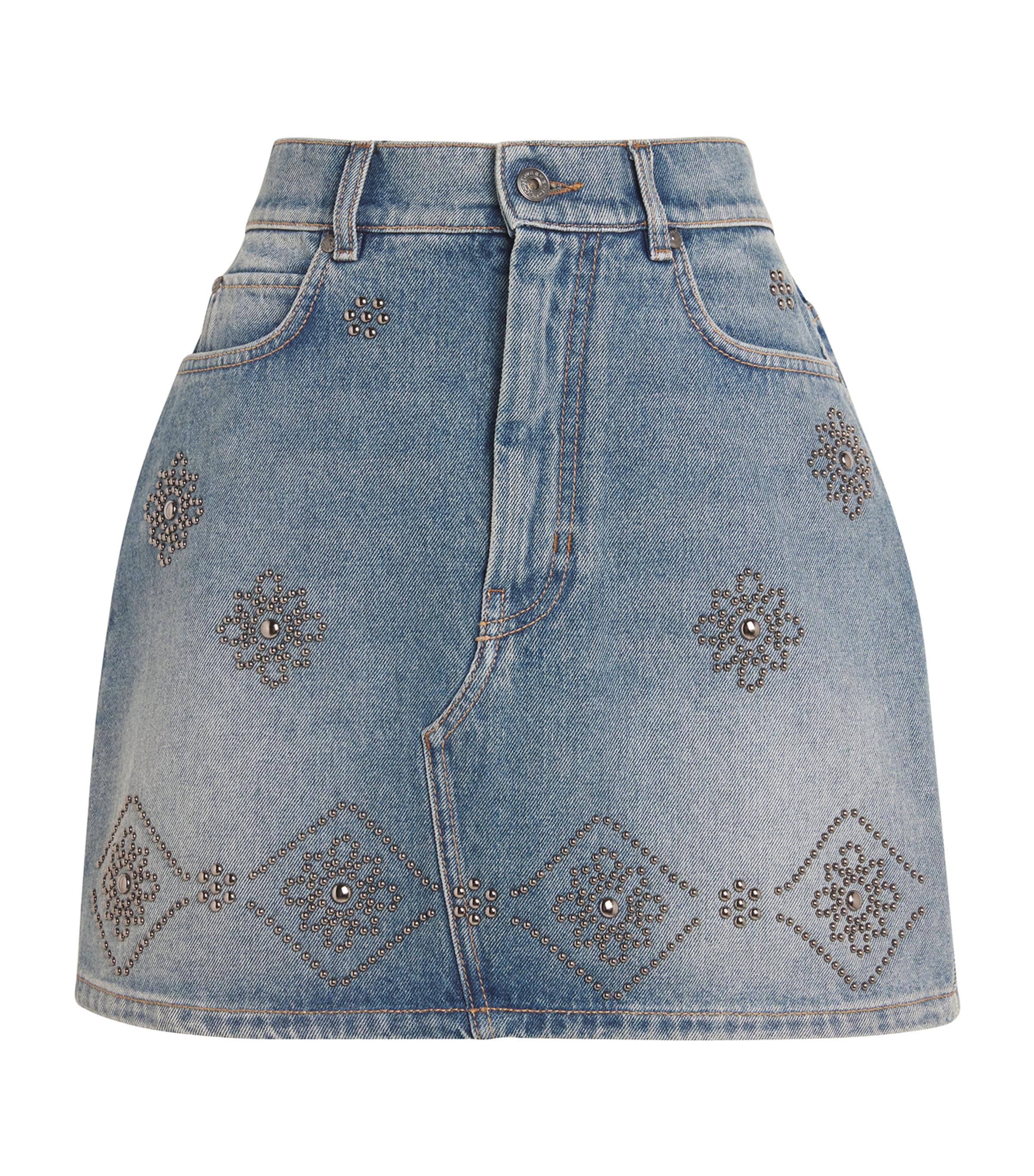 Shop Weekend Max Mara Denim Studded Mini Skirt In Blue