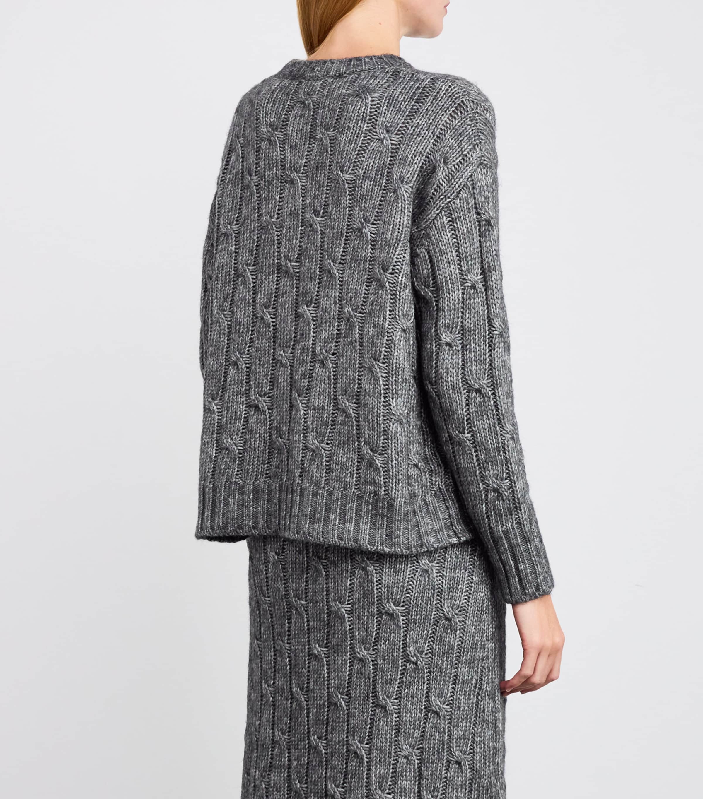 Cotton-Alpaca-Wool Cable-Knit Sweater DARK GREY Image 4