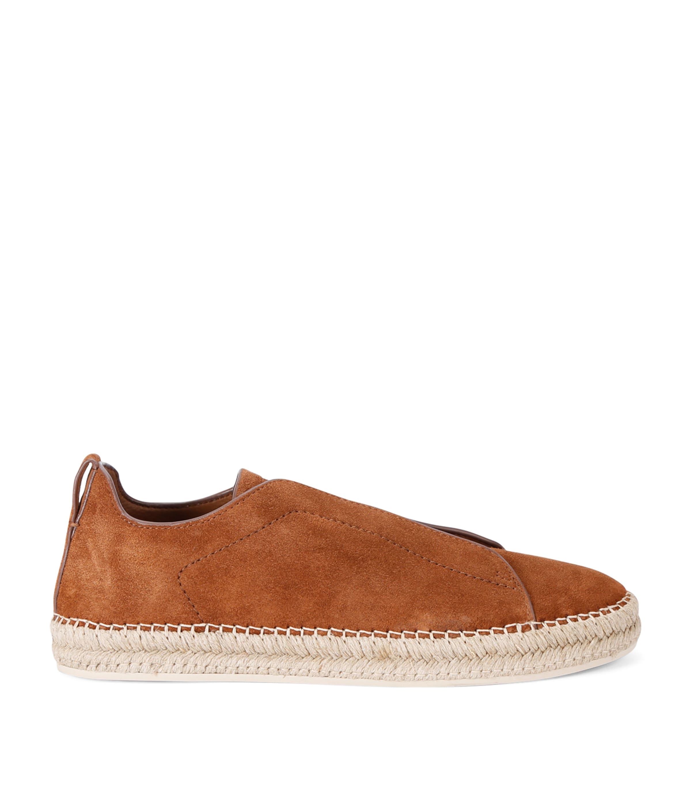 Zegna Triple Stitch Espadrilles En Veau Velours Foliage Foncé In Beige