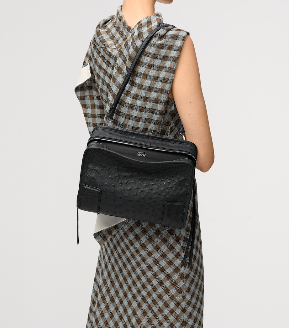 LOEWE Small Ostrich Leather Amazona 180 Top-Handle Bag Black Image 14
