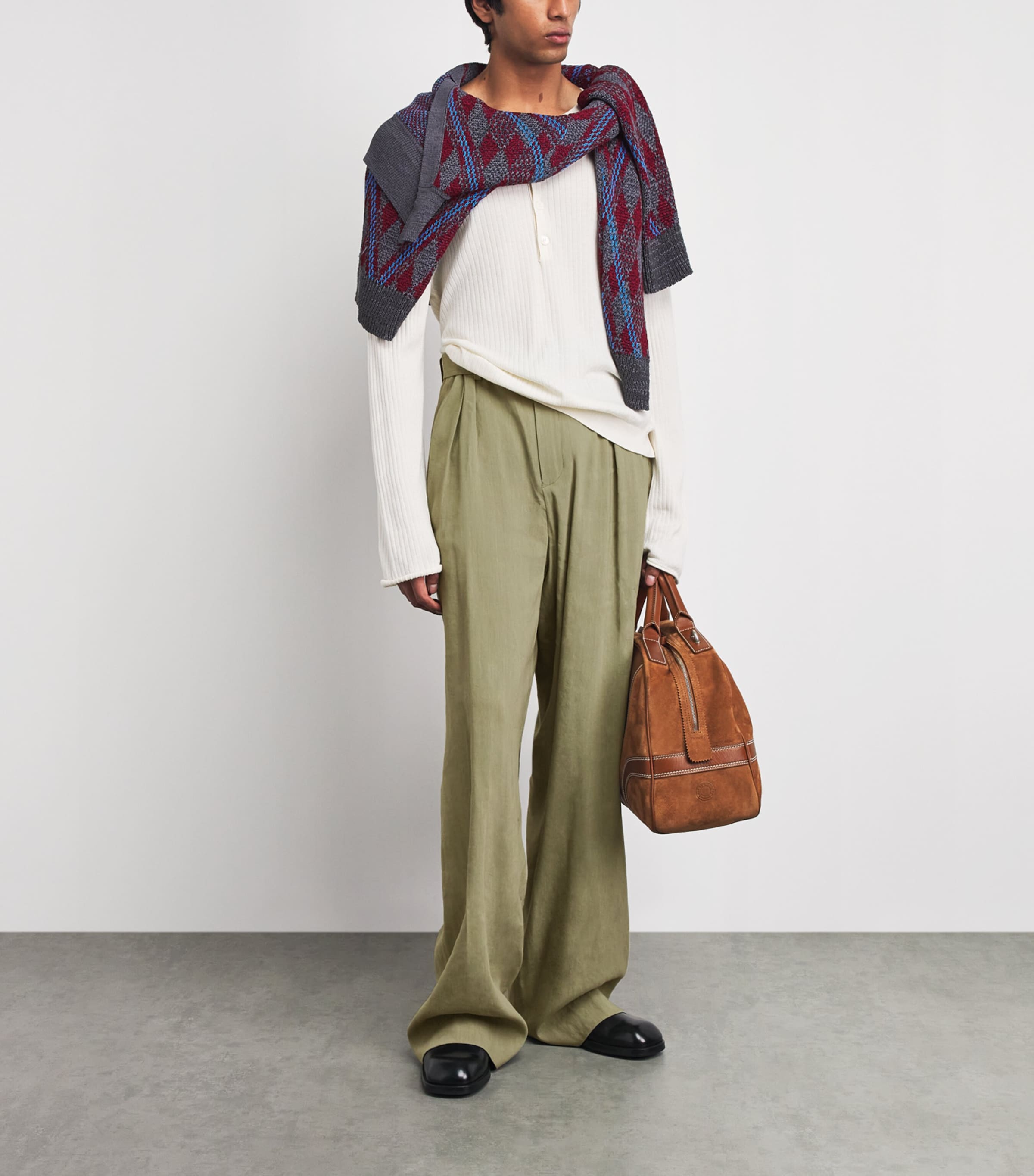 DRIES VAN NOTEN Mens Linen-Blend Belted Straight Trousers Pistache Image 2