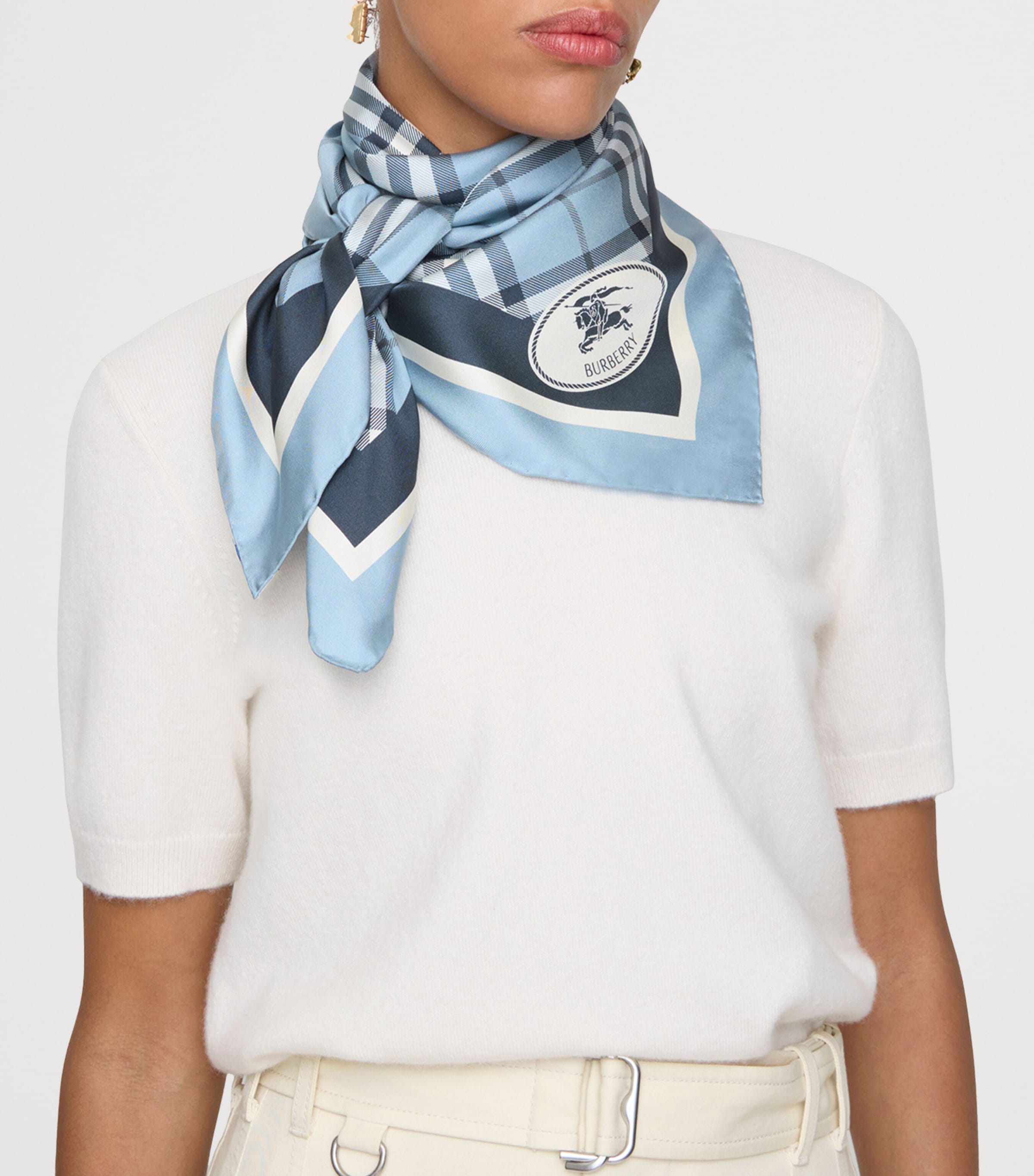 Burberry Silk Check Scarf Bank Blue Image 2