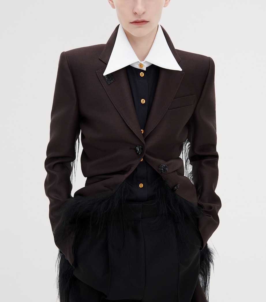 Schiaparelli Womens Wool-Silk Demi-Lune Tailored Coat Dark Brown Image 4