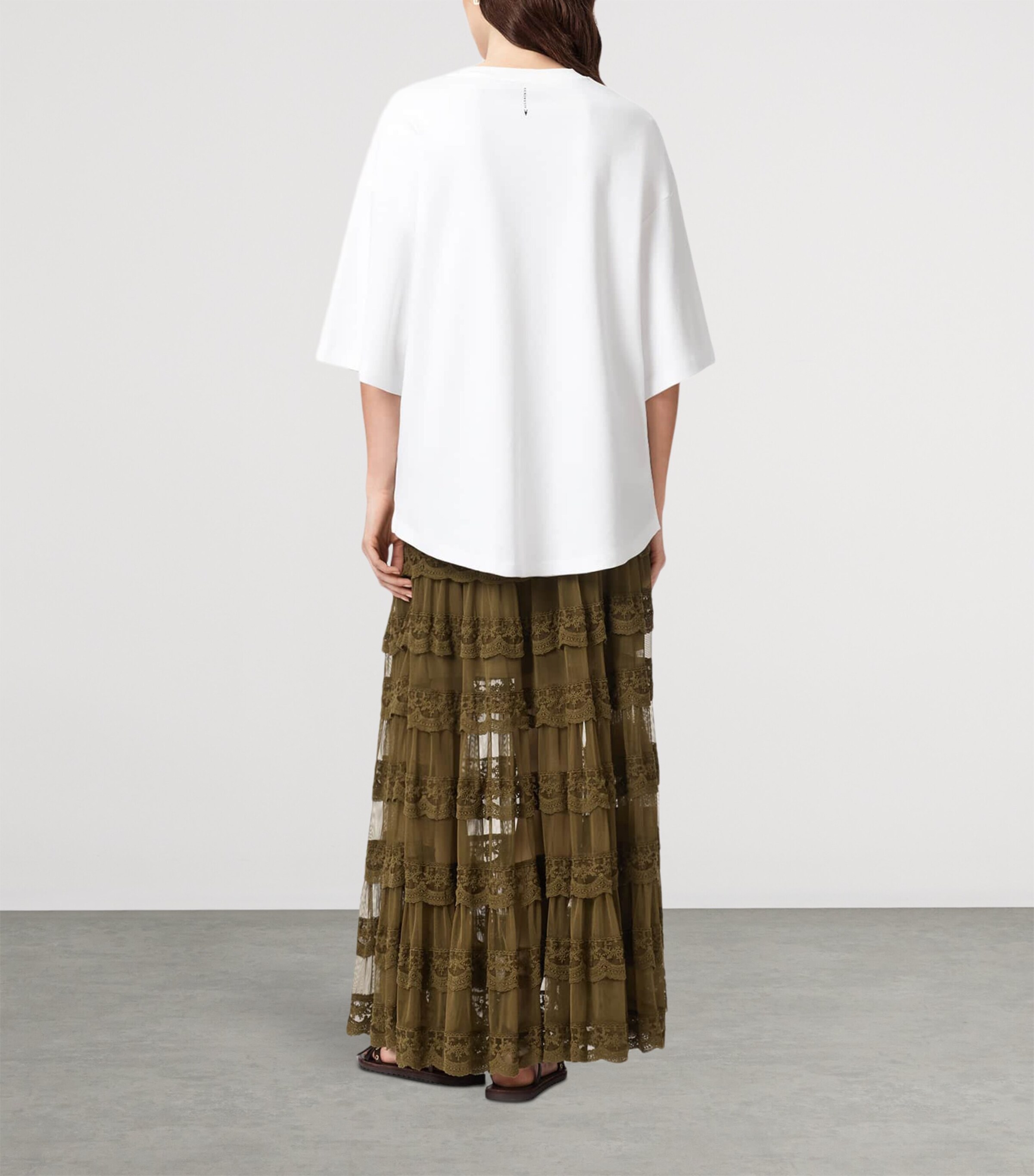 AllSaints Womens Lace Tiered Maggie Maxi Skirt Olive Khaki Green Image 7