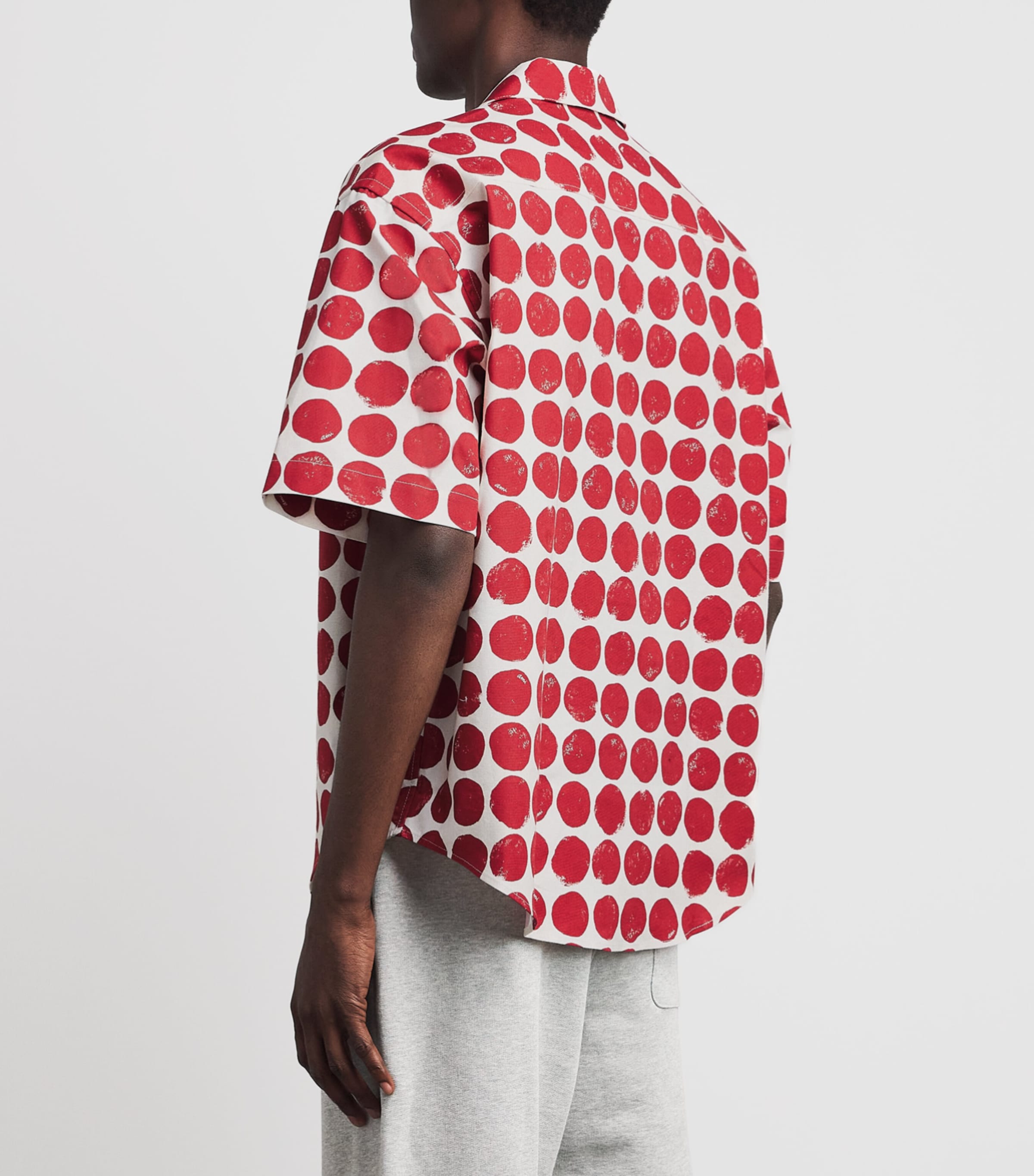 AMI Paris Mens Polka-Dot Boxy Short-Sleeve Shirt Rouge Rubis/ivr Image 5