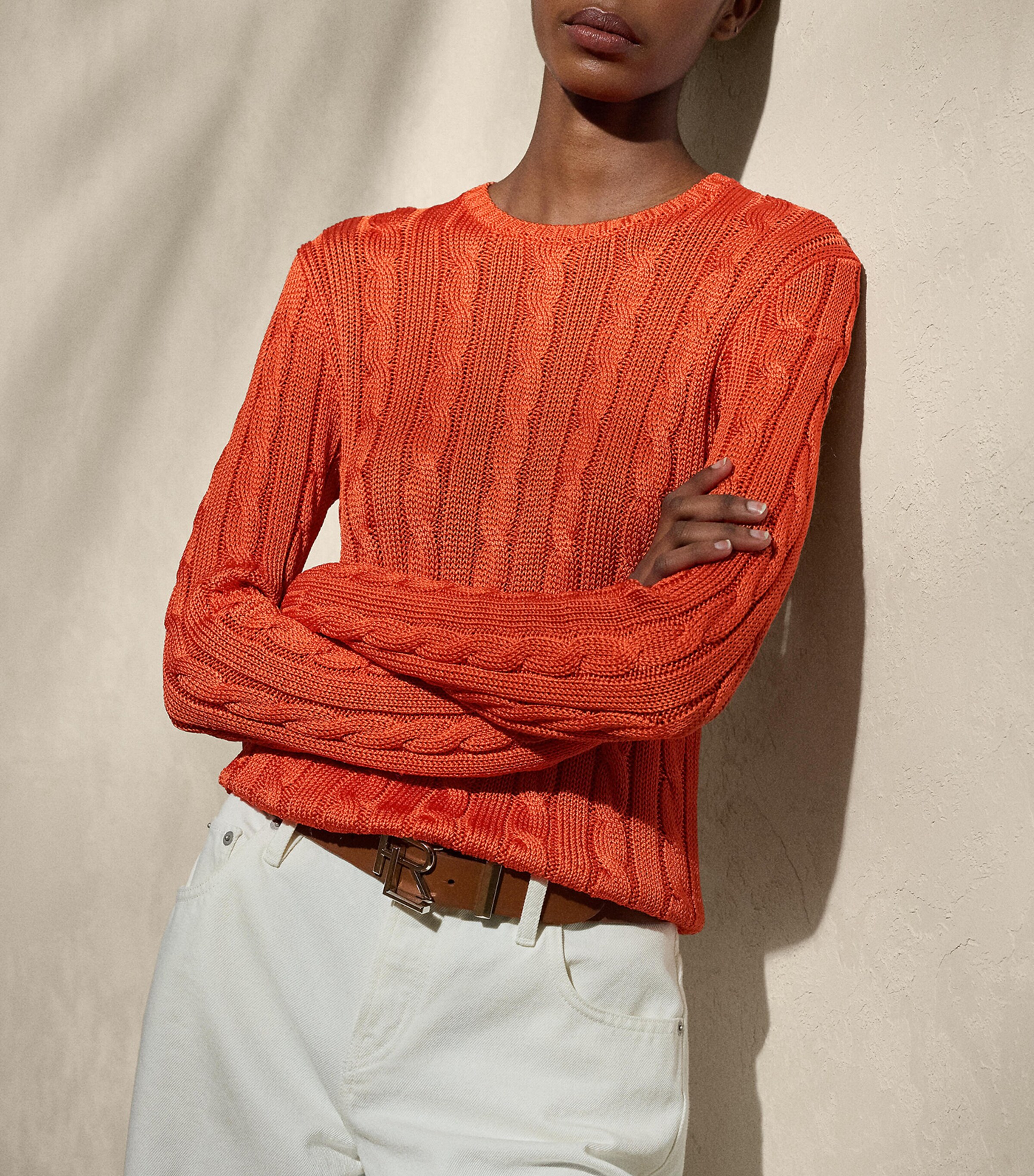 Silk Cable-Knit Sweater BRIGHT ORANGE Image 2