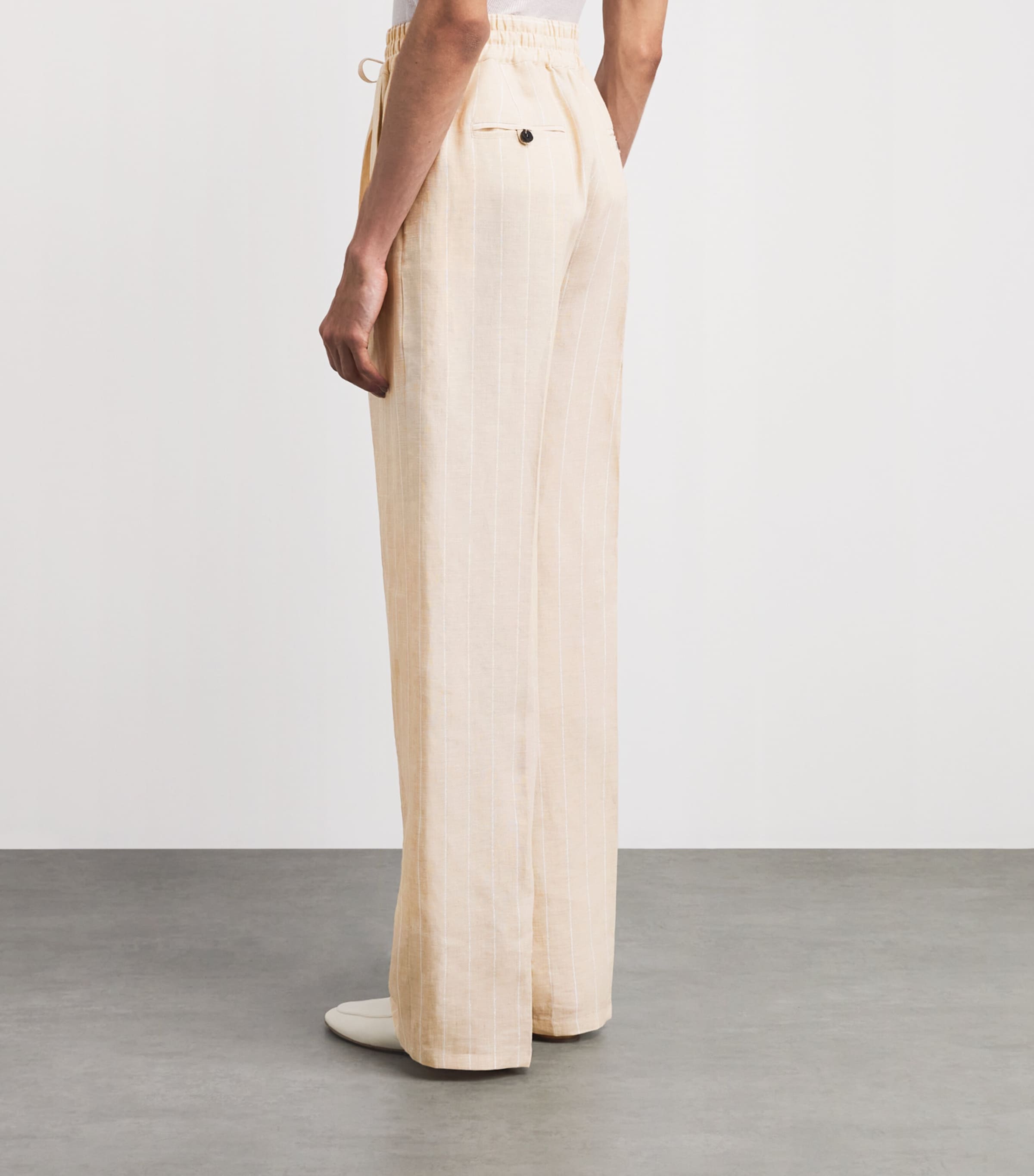 Kiton Linen Stripe Drawstring Trousers Beige Image 5