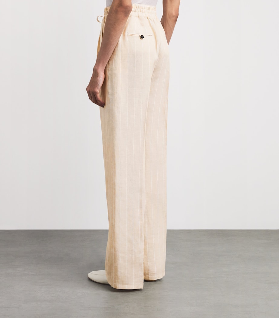 Kiton Linen Stripe Drawstring Trousers Beige Image 5