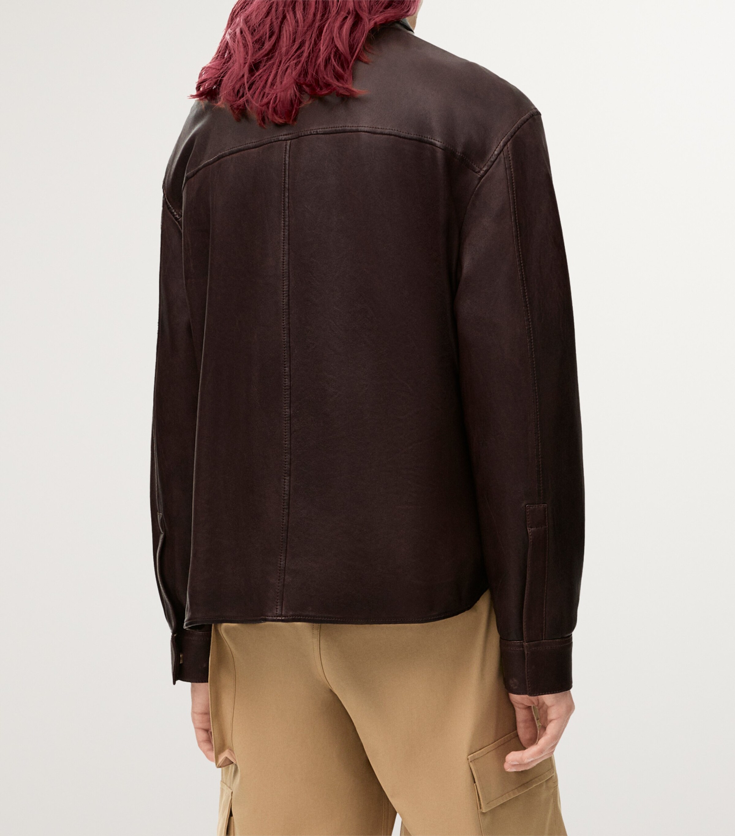 Leather Overshirt DARK BROWN Image 4